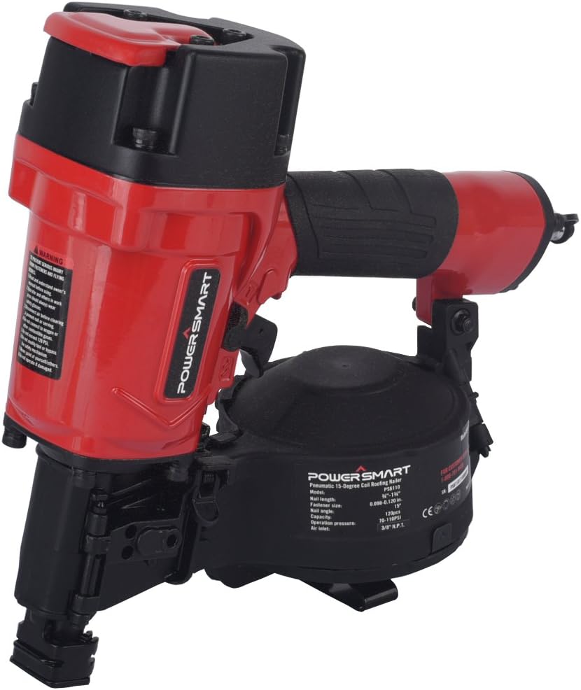 BRAND, CATEGORY, POWERSMART, ROOFING NAILERS, PowerSmart PS6110 Pneumatic 15-Degree Coil Roofing Nailer