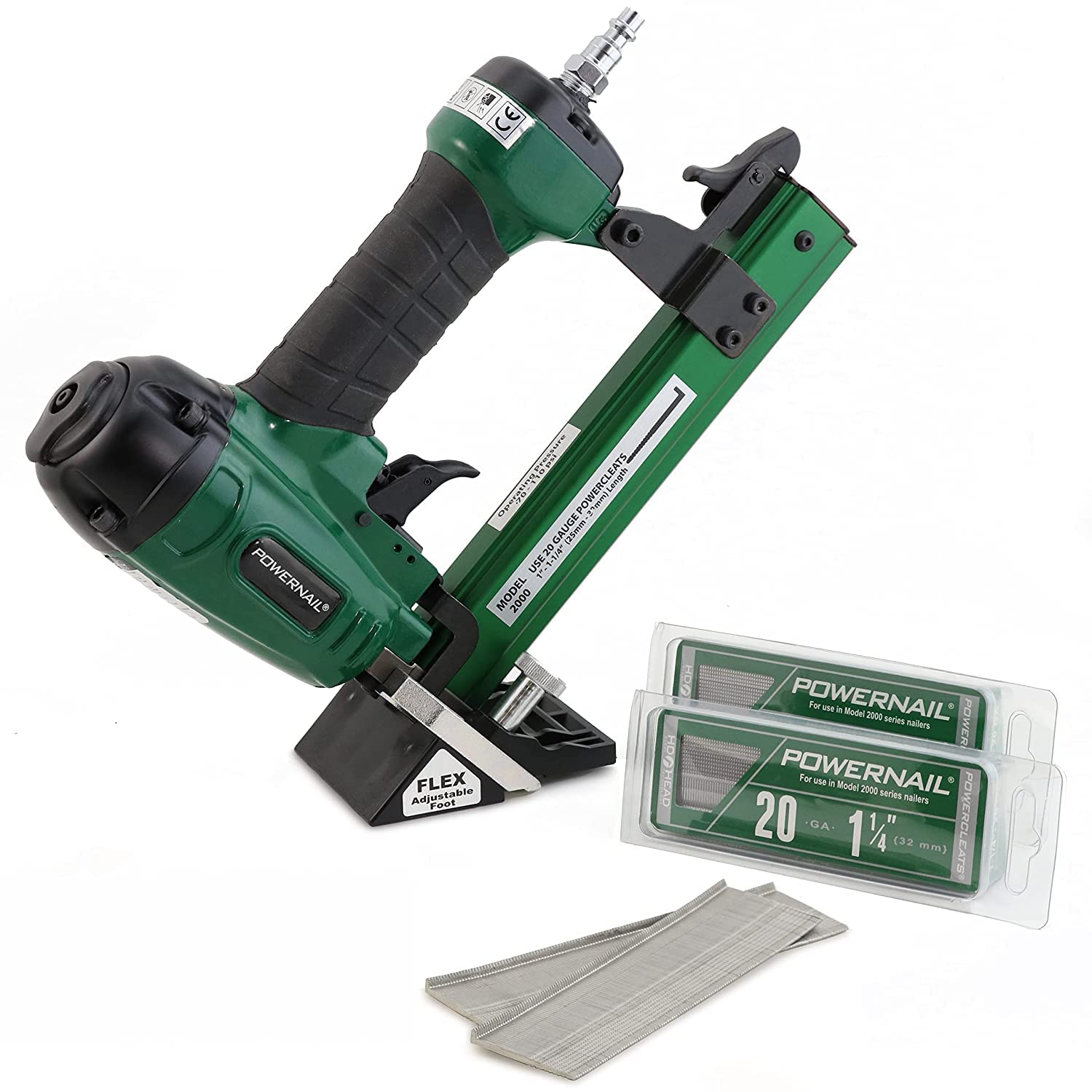 BRAND, CATEGORY, FLOORING NAILERS, POWERNAIL, Powernail 2000 Pneumatic 20 Gauge Trigger Pull L-Cleat Flooring Nailer (includes (2) 1,000ct packs of L12520 20-gauge L-cleat nails)