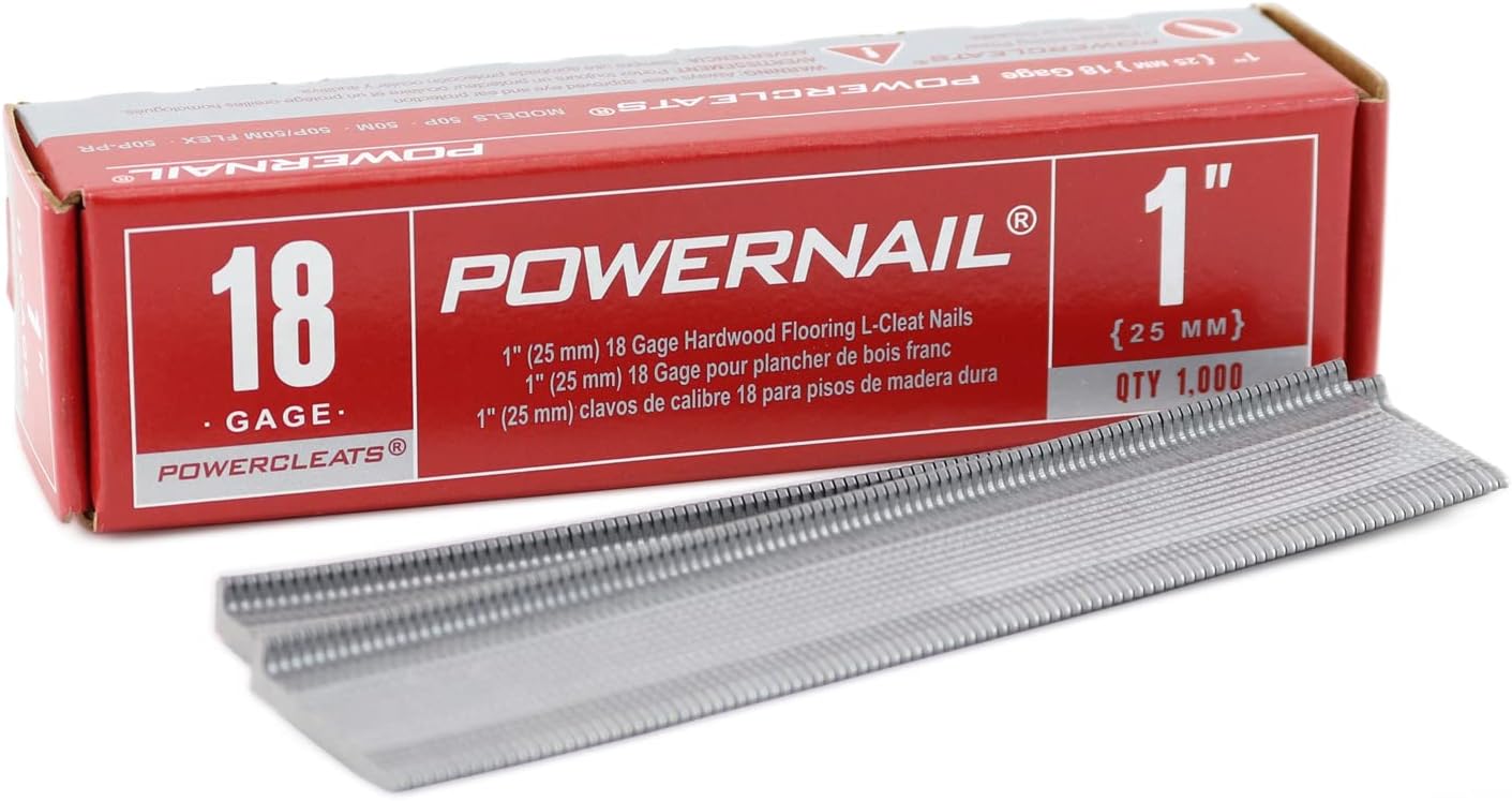 BRAND, CATEGORY, FLOORING NAILS, POWERNAIL, Powernail L100185 18 Gauge 1 Inch Length L-Cleat Nail for Wood Flooring (1 Case of 5-1000 ct. boxes)