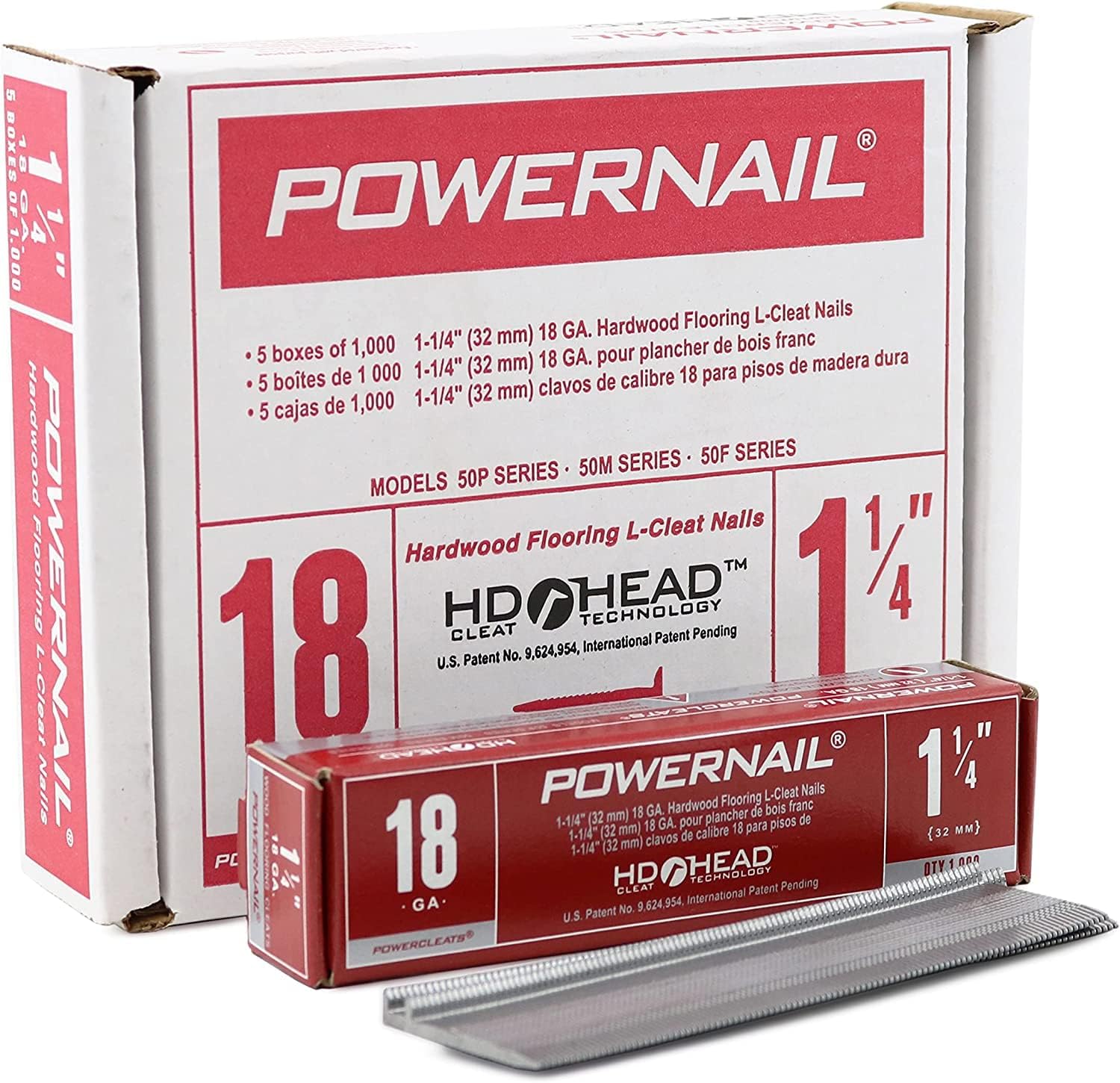 BRAND, CATEGORY, FLOORING NAILS, POWERNAIL, Powernail L125185 18 Gauge 1-1/4 Inch Length HD L-Cleat Flooring Nails (Box of 5000)