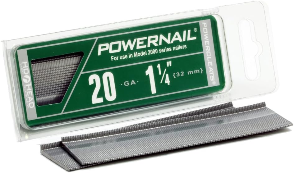 BRAND, CATEGORY, FLOORING NAILS, POWERNAIL, Powernail L125205 20 Gauge 1-1/4 Inch Length HD L-Cleat Nail for Hardwood & Engineered Flooring (Case of 5x-1000ct boxes)