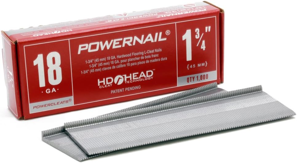 BRAND, CATEGORY, FLOORING NAILS, POWERNAIL, Powernail L175185 18-Gauge 1-3/4-Inch Length Powercleats L-Cleat Flooring Nails (5000ct)