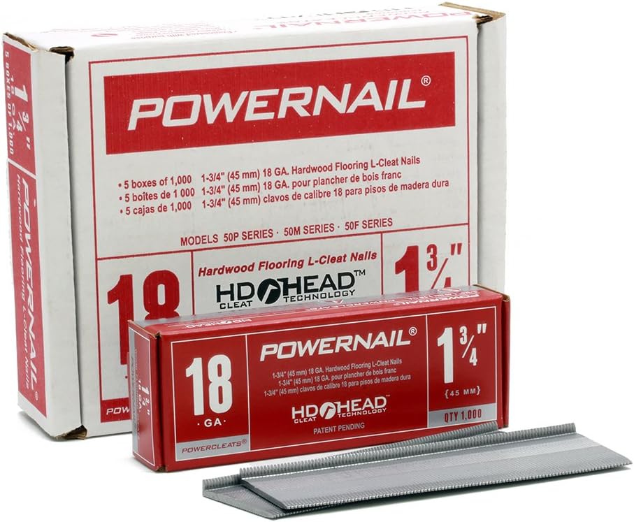 BRAND, CATEGORY, FLOORING NAILS, POWERNAIL, Powernail L175185 18-Gauge 1-3/4-Inch Length Powercleats L-Cleat Flooring Nails (5000ct)