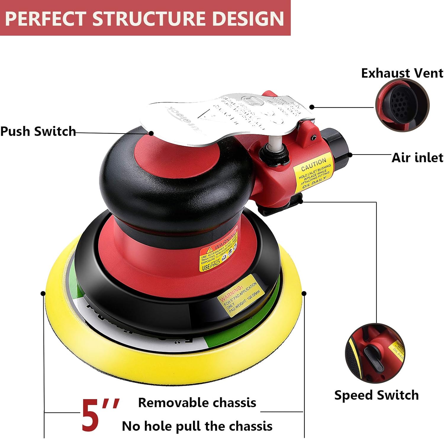 AUTOLOCK, BRAND, CATEGORY, RANDOM-ORBIT SANDERS, Professional Random Orbital Sander, Pneumatic Palm Sander, 5-Inch Dual Action Sander by Autolock