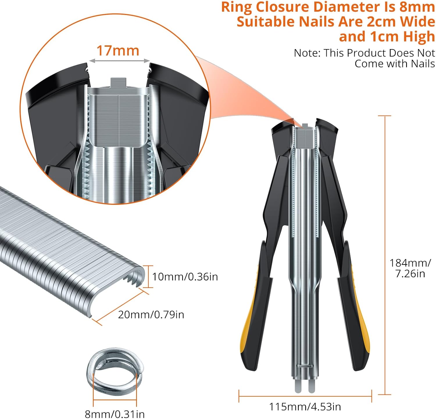 BRAND, CATEGORY, PROSTER, SNAP-RING PLIERS, Proster C7 Hog Ring Gun Hog Ring Plier - Auto Feed Fence Fencing Nailer Plier with 2500 Hog Rings Galvanised Steel