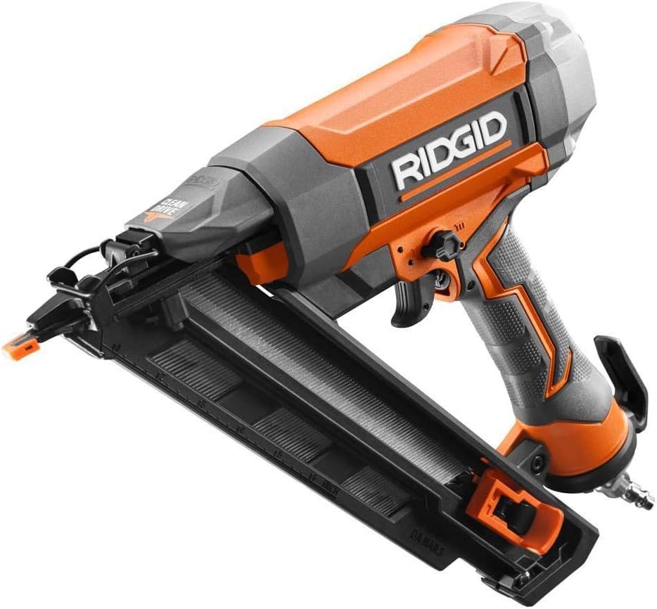 BRAND, CATEGORY, FINISH NAILERS, RENEWED, RIDGID 15-Gauge 2-1/2 in. Angled Finish Nailer with CLEAN DRIVE Technology R250AFF (Renewed)