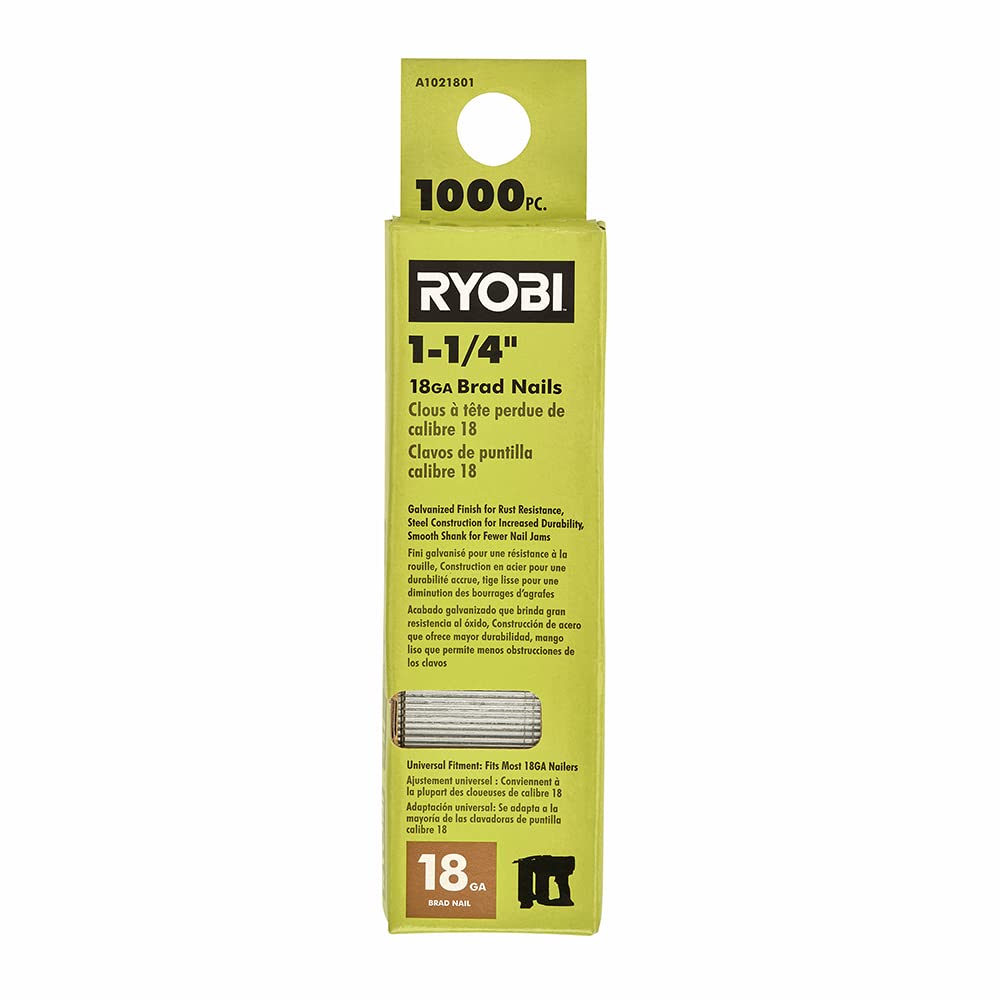 BRAD NAILS, BRAND, CATEGORY, RYOBI, RYOBI 1,000 PC. 1-1/4" 18GA Brad Nails - A1021801