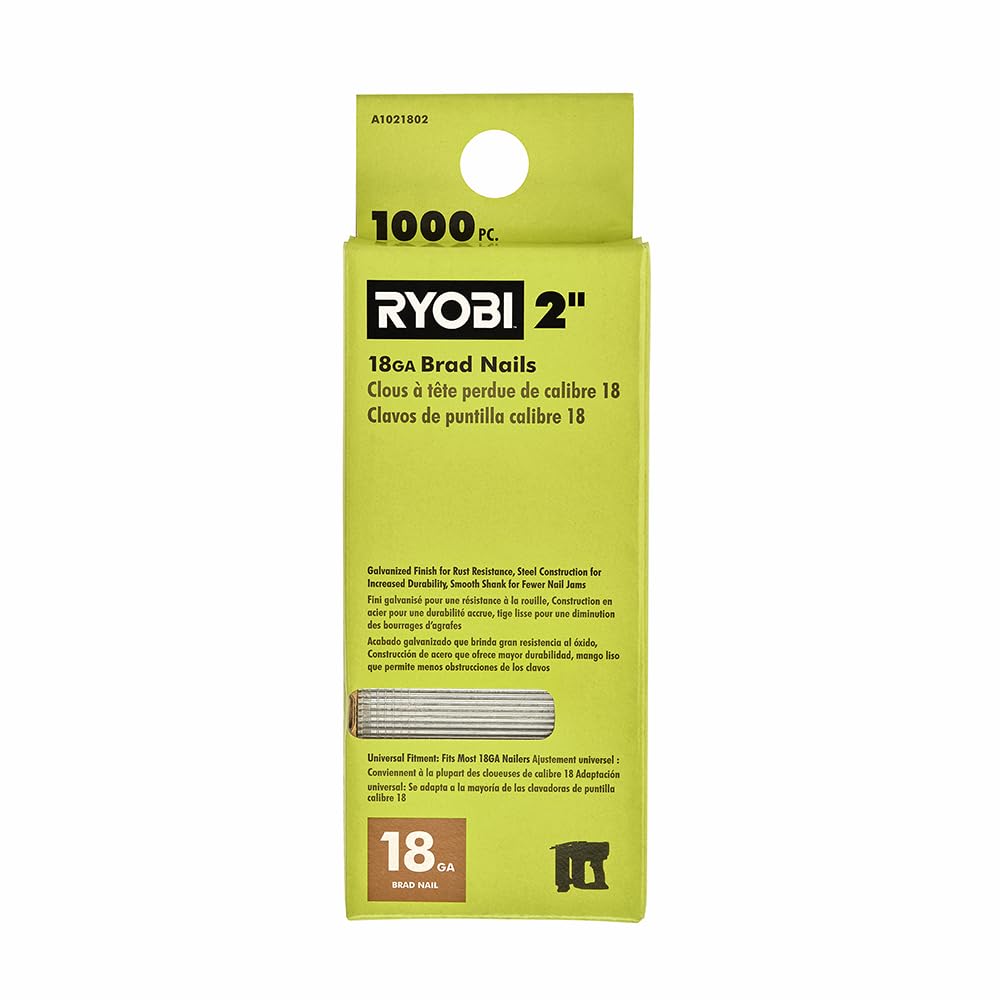 BRAD NAILS, BRAND, CATEGORY, RYOBI, RYOBI 1,000 PC. 2" 18GA Brad Nails