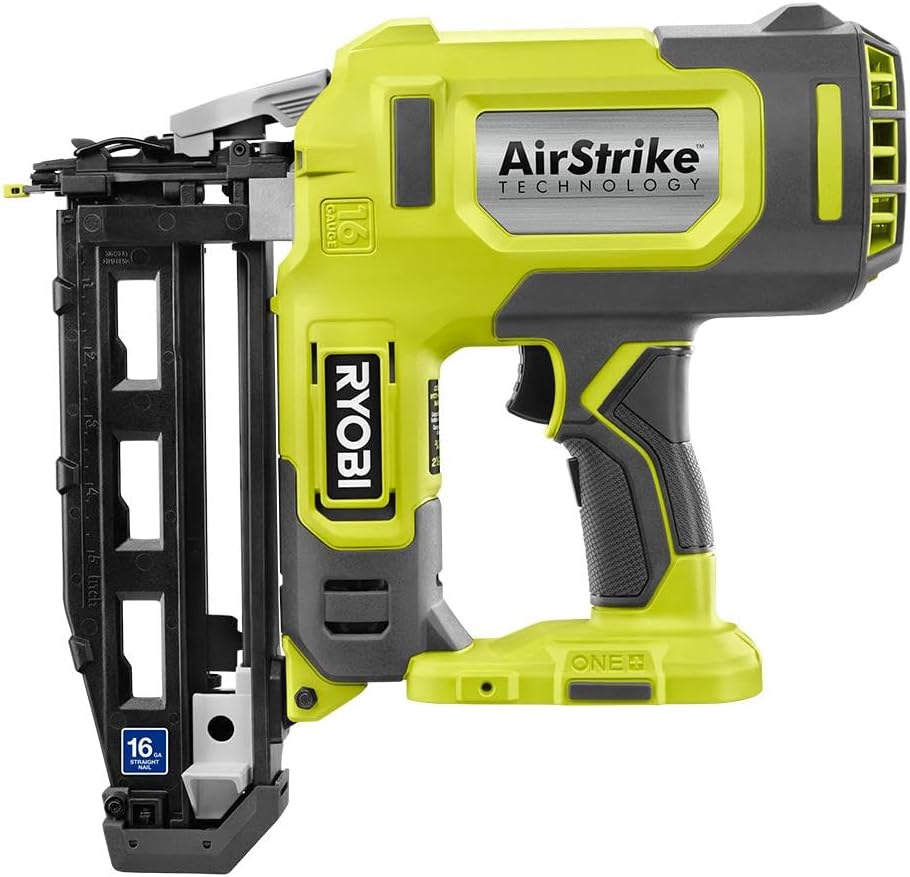 BRAND, CATEGORY, FINISH NAILERS, RYOBI, RYOBI ONE+ 18V 16-Gauge Cordless AirStrike Finish Nailer (Tool Only), P326, Green