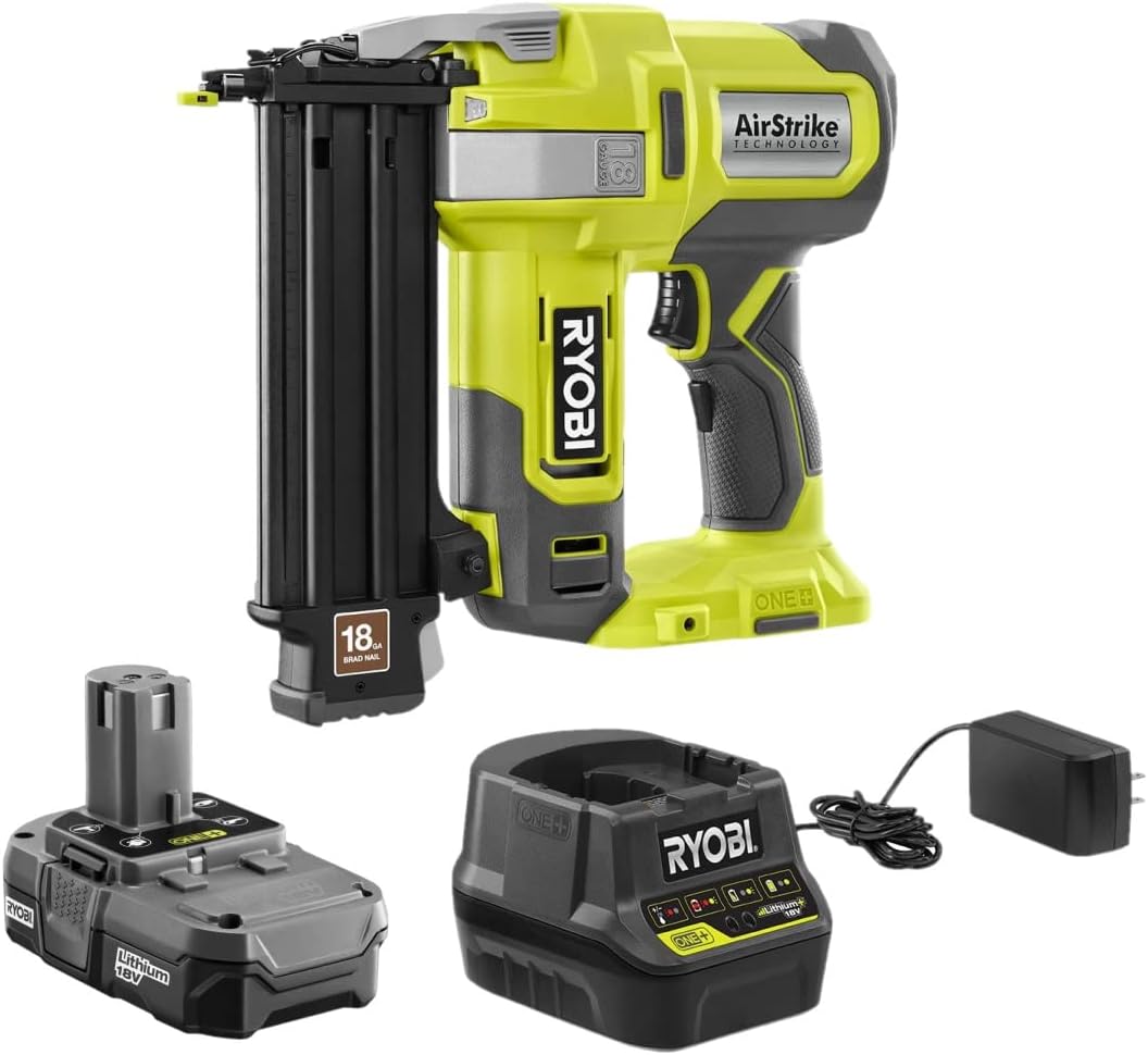 BRAD NAILERS, BRAND, CATEGORY, RENEWED, RYOBI 18V ONE+ AirStrike 18GA Brad Nailer Kit (Bulk Packaged) P321K (Renewed)