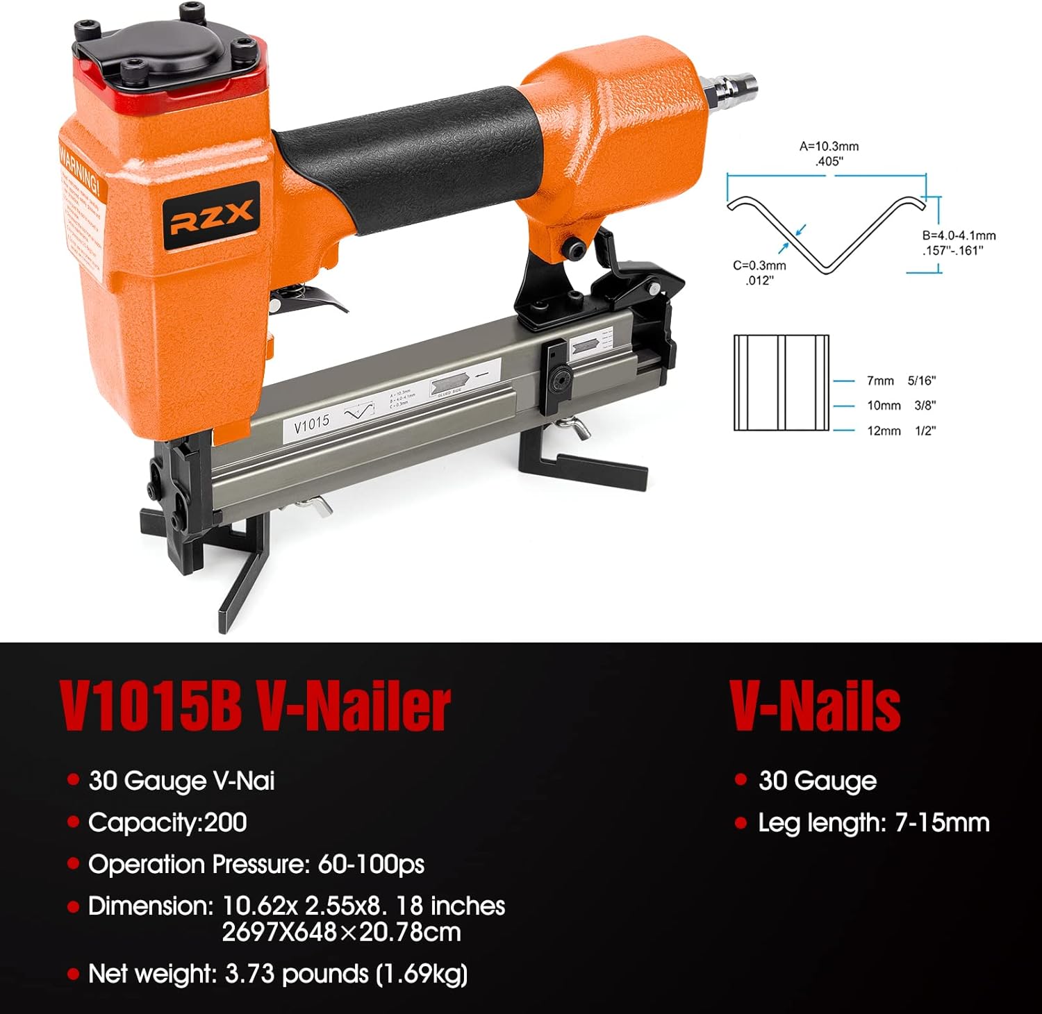 BRAND, CATEGORY, FRAMING NAILERS, M&R INDUSTRIAL, RZX V- Nailer Series V1015 V1015B Pneumatic Picture Frame Joiner or Picture Frame Nailer (Szie 1/4-Inch to 5/8-Inch) (v1015b)