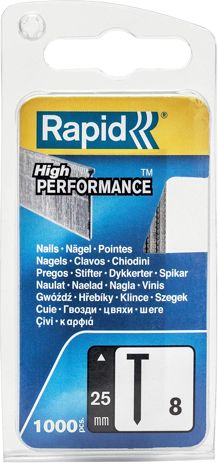 BRAD NAILS, BRAND, CATEGORY, RAPID, Rapid High Performance No.8 Galvanised Steel Brad Nails, Wire Length: 25 mm, 40109535-1000 Pieces