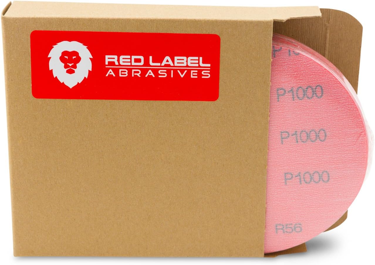 BRAND, CATEGORY, FINTECH ABRASIVES, HOOK & LOOP DISCS, Red Label Abrasives 5 Inch 1000 Grit Hook and Loop Wet/Dry Auto Body Film Sanding Discs, 50 Pack