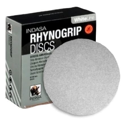 BRAND, CATEGORY, HOOK & LOOP DISCS, INDASA, Rhynogrip 6 inch Solid White Hook & Loop Sanding Discs 120 Grit 50/box