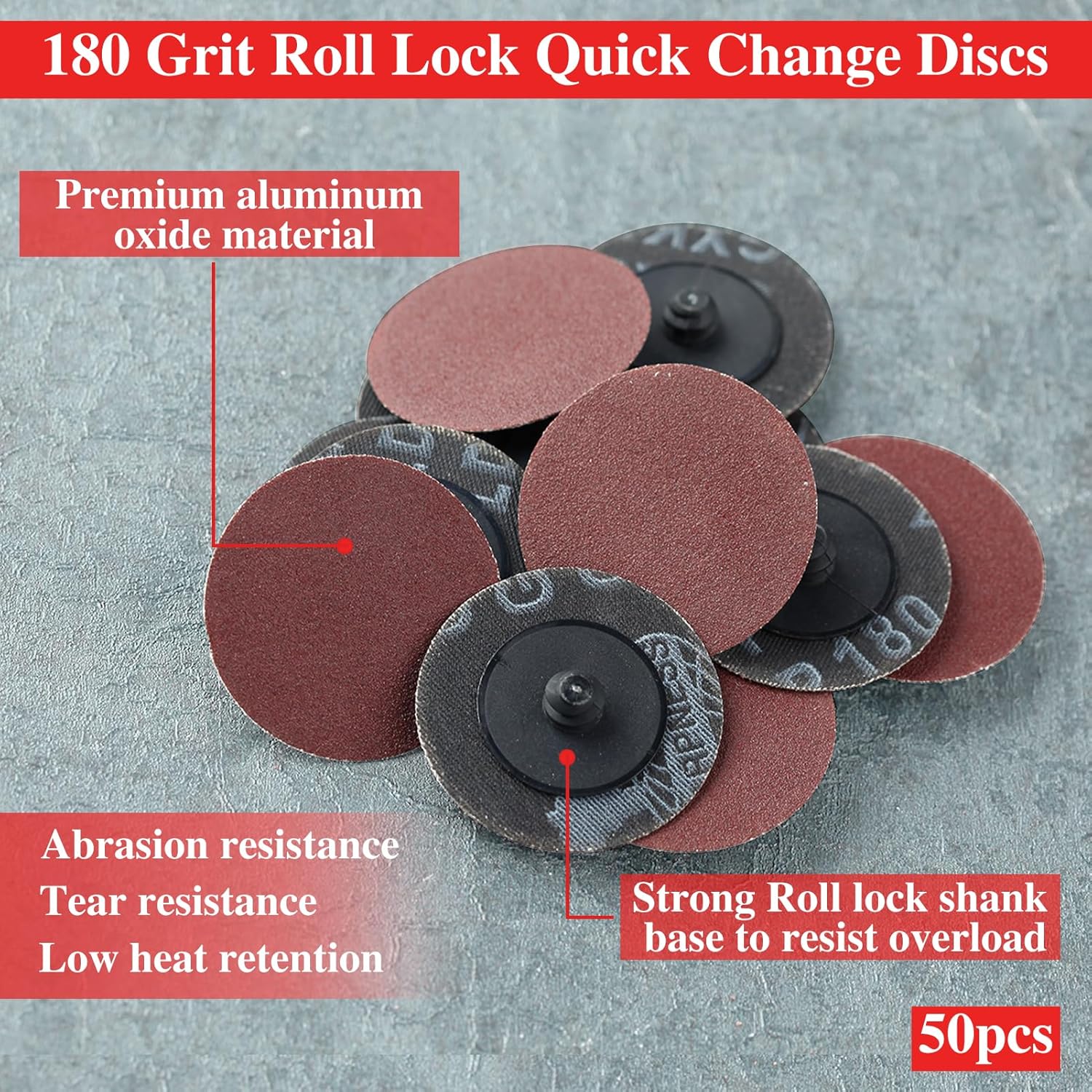 BRAND, CATEGORY, LEONTOOL, QUICK CHANGE DISCS, Roll Lock Quick Change Discs 50 Pack 2 Inches Aluminum Oxide Sandpaper Discs Roll Lock Sanding Discs for Die Grinder Surface Prep Strip Burr Polish Finish Rust Paint Removal, 120 Grit