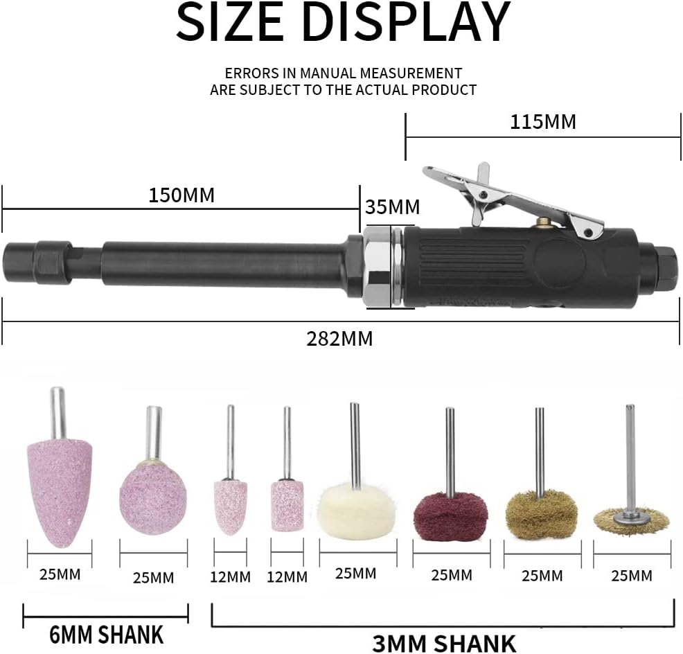 BAINUO, BRAND, CATEGORY, DIE GRINDERS, Rotary Tool, Pneumatic Grinder, 22000RPM, 1/4'' & 1/8'' Extended Air Die Grinder, High Speed Engraving Cutting Tools, 90PSI, 4CFM, Includes 2 Collects, 2 Spanners, 1 Adapter