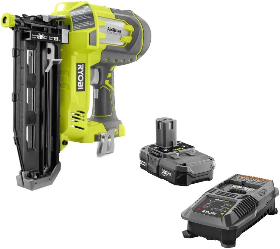 BRAND, CATEGORY, DEWALT, FINISH NAILERS, Ryobi 18V One+ Airstrike 16-Gauge 3/4"-2-1/2" Cordless Finish Nailer P325 - Battery & Charger Included