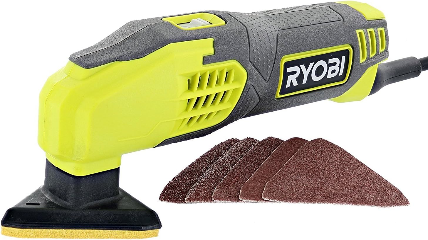 BRAND, CATEGORY, RANDOM-ORBIT SANDERS, RYOBI, Ryobi DS1200 .4 Amp 13,000 OBM Corded 2-7/8" Detail Sander w/ Triangular Head and 5 Sanding Pads