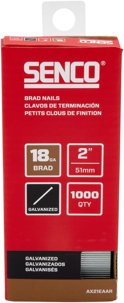 BRAD NAILS, BRAND, CATEGORY, SENCO, SENCO AX21EAAR 2" 18 Gauge Brad Nails, Galvanized Finish 1,000 Count Pack