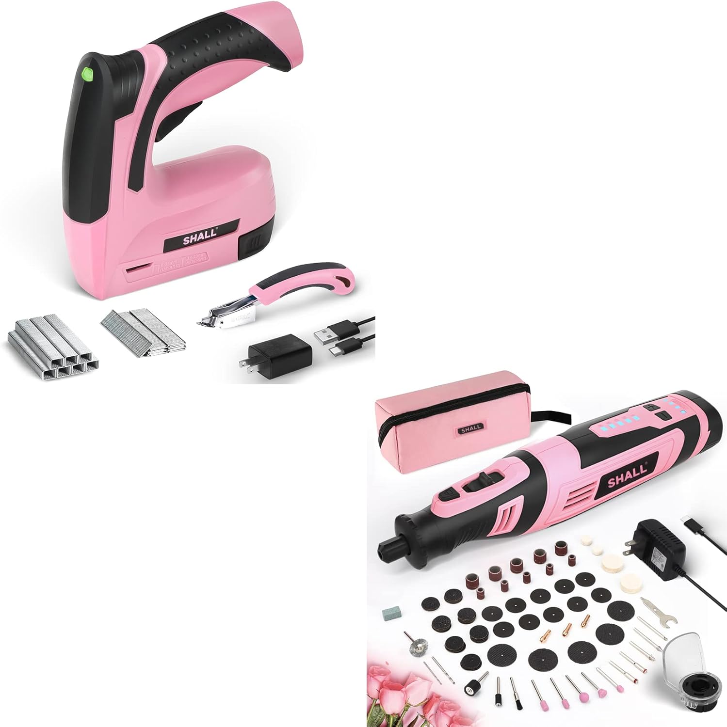 BRAND, CATEGORY, SHALL, STAPLERS & TACKERS, SHALL Pink Electric Staple Gun & Cordless Rotary Tool Kit