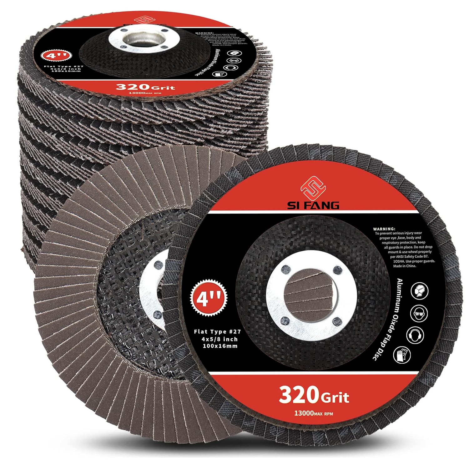 BRAND, CATEGORY, FLAP DISCS, SI FANG, SI FANG 180 Grit Flap Discs 4" x 5/8 Inch Aluminum Oxide Angle Grinder Attachment Sanding Disc, Blending, Welding Grinding, Finishing 10 Pack