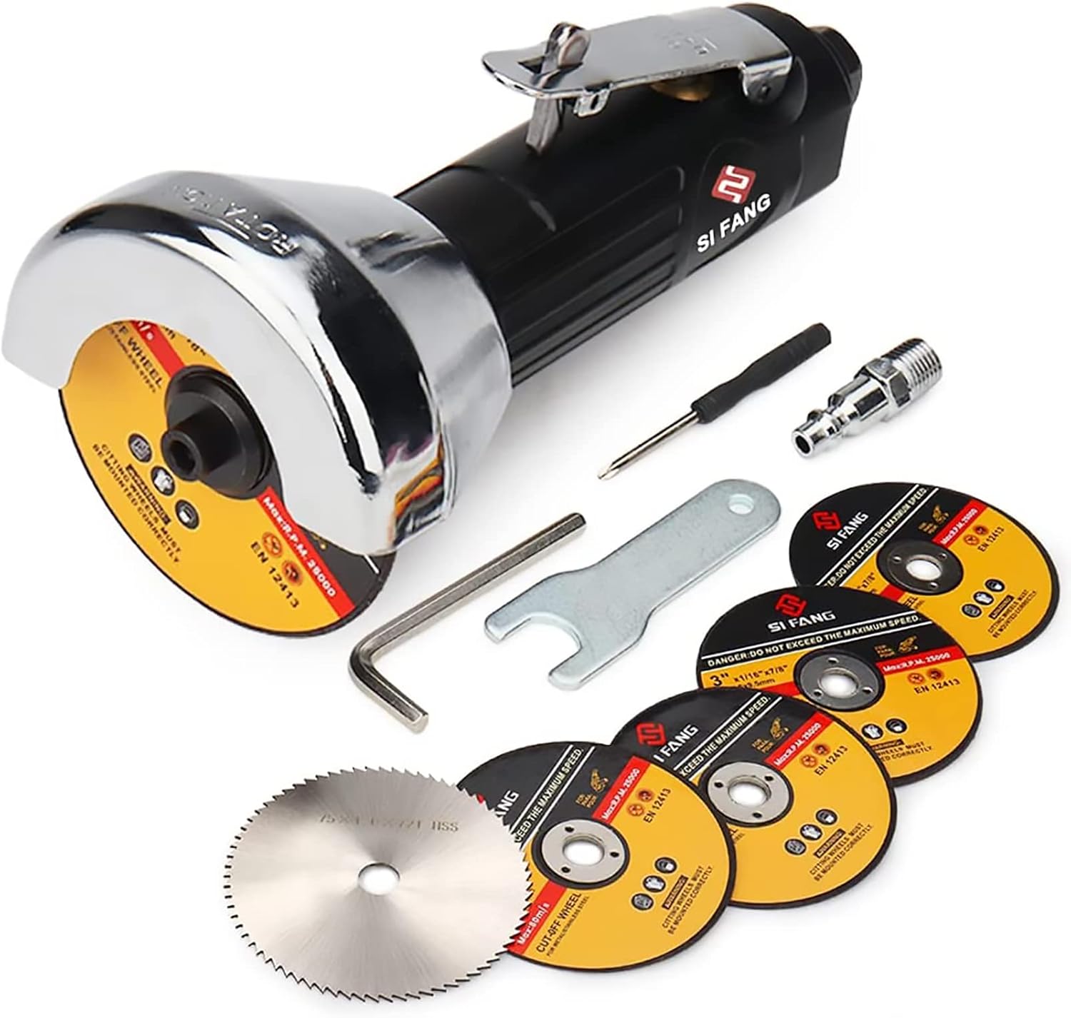 BRAND, CATEGORY, CIRCULAR SAW BLADES, SI FANG, SI FANG 3 Inch Air Cut Off Tool with 5Pcs Die Grinder Cut Off Wheels and 1Pcs HSS Circular Saw Blade, Pneumatic Cutting Machine Metal Sheet Cutter Tool Kit, 20000RPM