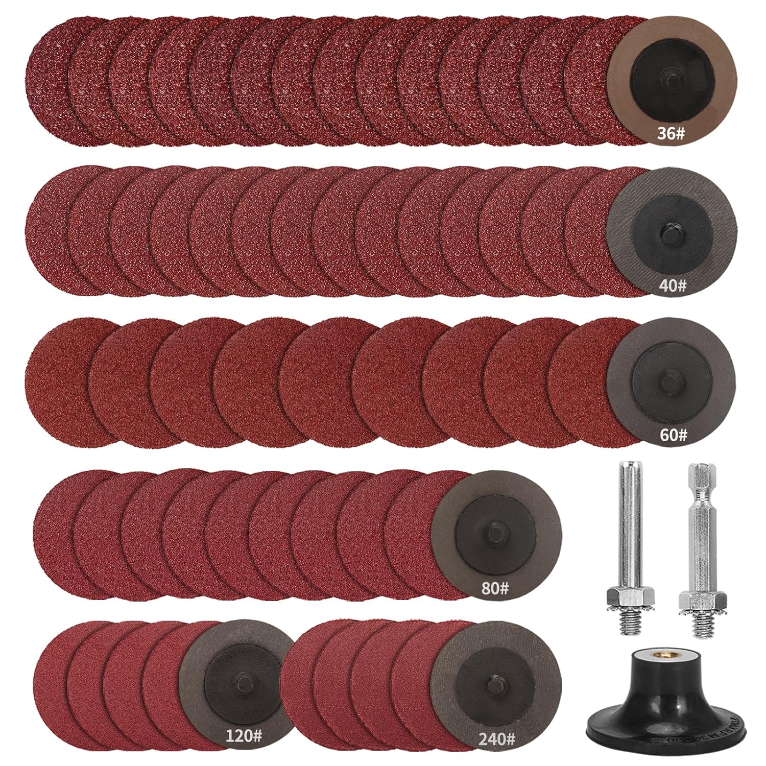 BRAND, CATEGORY, QUICK CHANGE DISCS, SI FANG, SI FANG 50PCS 1 Inch Quick Change Sanding Disc 40/60/120/180/240 Grit Roll Lock Quick Change Discs with 1/4" Round/Hex Holder, Surface Conditioning Discs Die Grinder Accessories