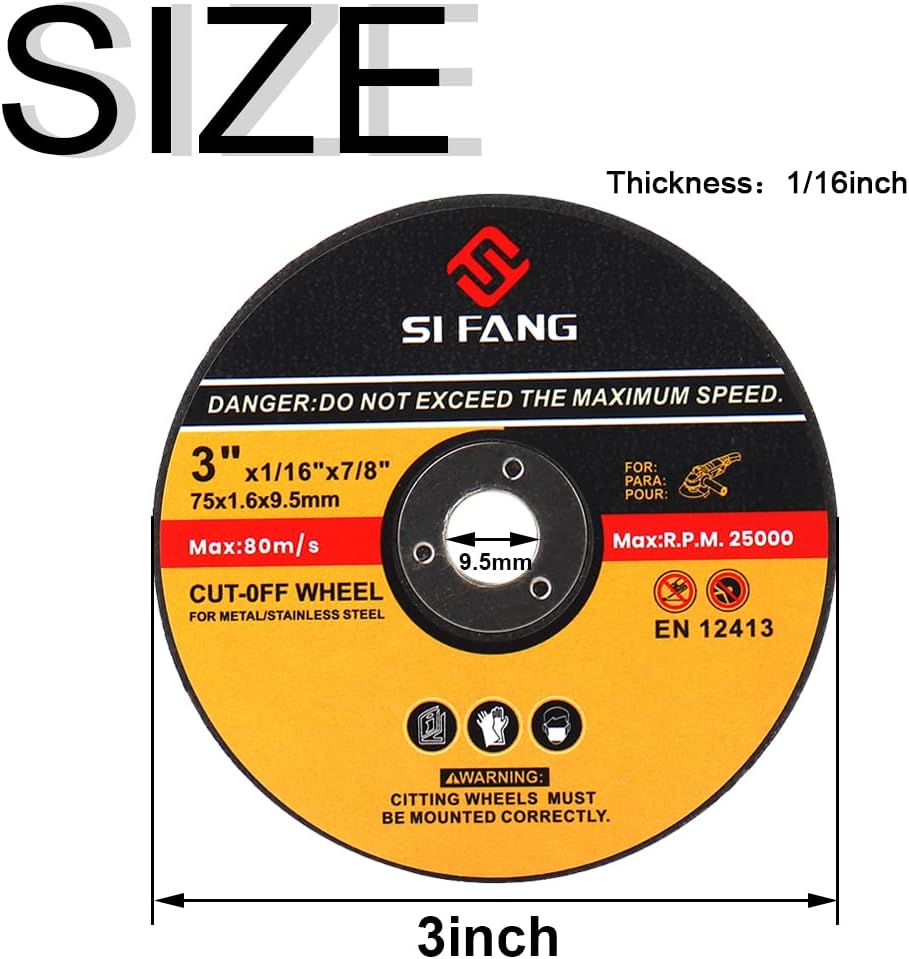 BRAND, CATEGORY, CIRCULAR SAW BLADES, SI FANG, SI FANG 5Pcs 3 inch Cut Off Wheels, Stainless Steel and Ferrous Metal Sheet Cutting Wheel, Fit All Mini Angle Grinder Die Grinder Air Tool, Powerful Cutting Grinding Disc (3in x 1/16in x 3/8in)