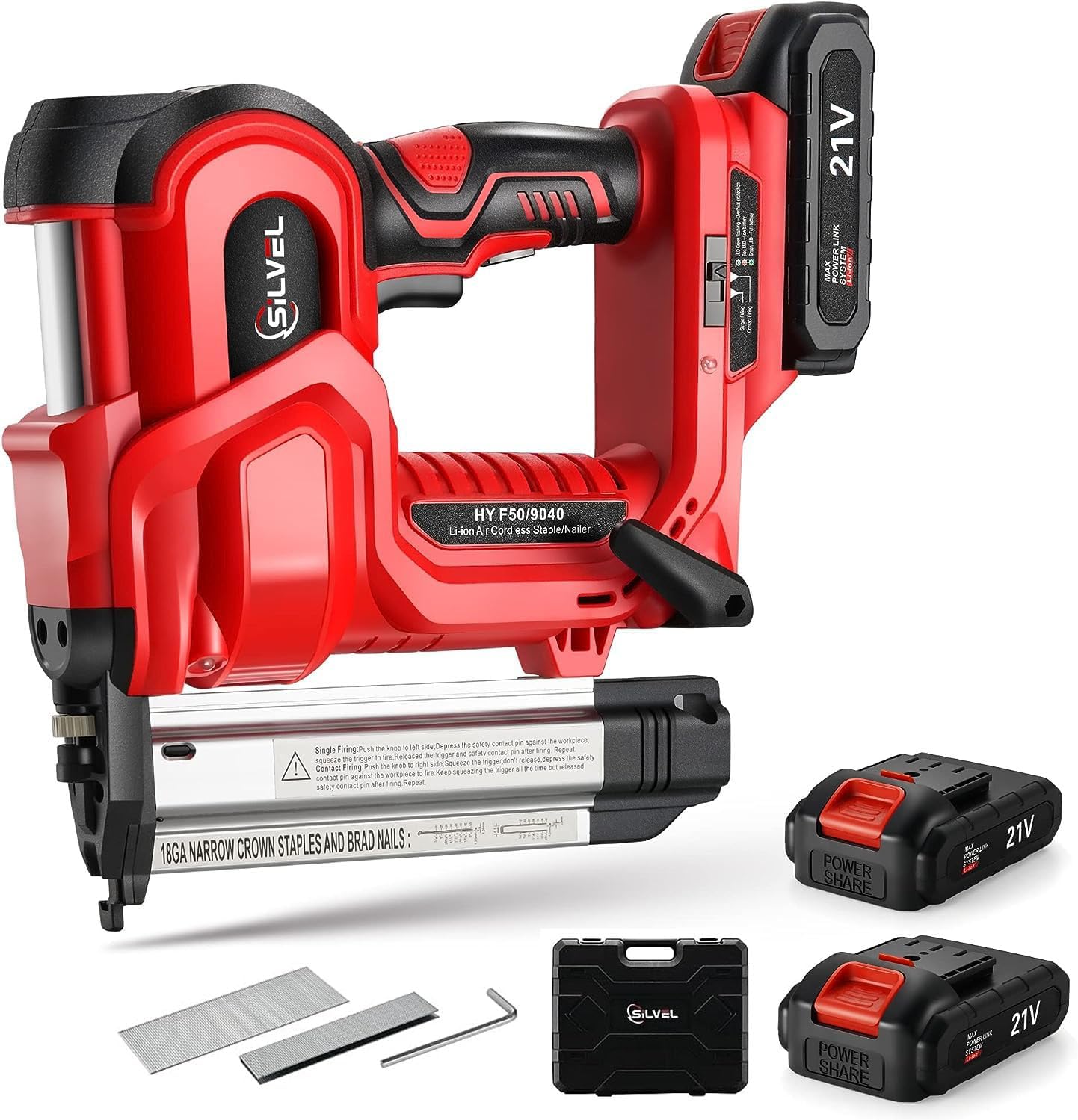 BRAD NAILERS, BRAND, CATEGORY, SILVEL, SILVEL 18 Gauge Cordless Brad Nailer, 2 in 1 Cordless Nail Gun/Electric Stapler, 2 * 21V Battery Powered Nail Gun, Fast Charging for Woodworking,Home Improvement