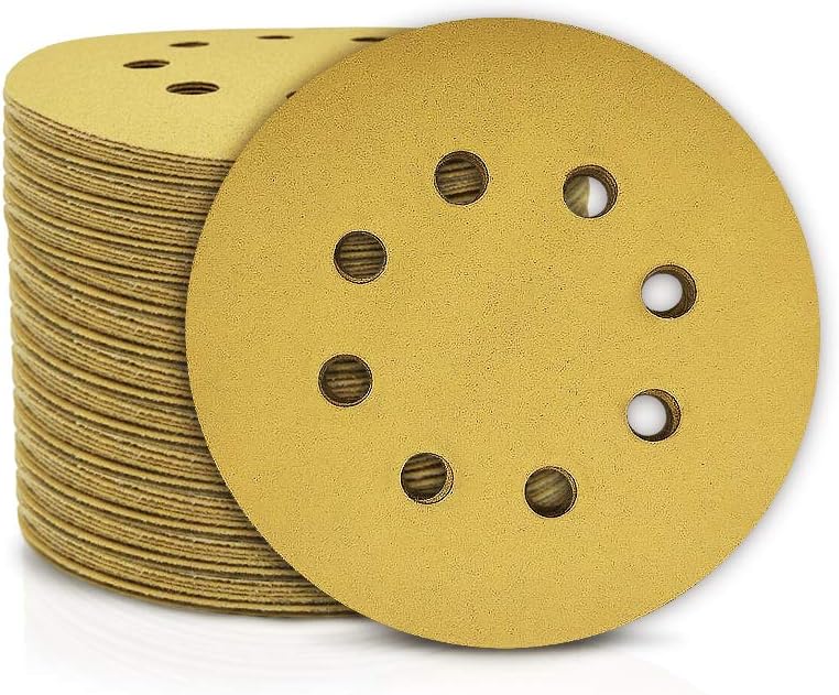 BRAND, CATEGORY, HOOK & LOOP DISCS, SPEEDWOX, SPEEDWOX 100 Pcs 5 Inches 8 Hole Sanding Discs 60 Grit Dustless Hook and Loop Sandpaper for Random Orbital Sander Yellow Finishing Discs for Automotive Woodworking