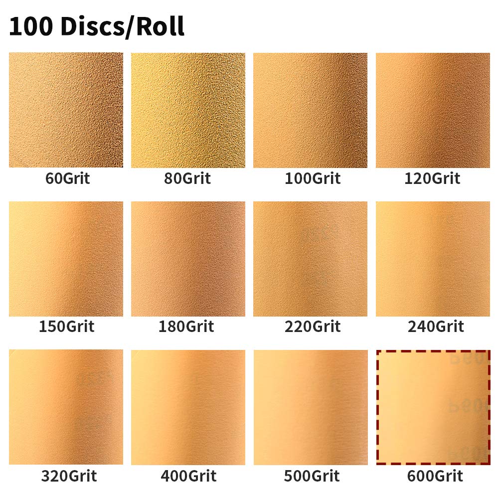 BRAND, CATEGORY, PSA DISCS, SPEEDWOX, SPEEDWOX 100 Pcs 500 Grit Sandpaper Roll 5 inch Round Sanding Discs Adhesive Back PSA Sticky Back No Hole Stick and Sand Sandpaper for Wood, Auto Body Repair, Marine, Paint, Metal and Plastics