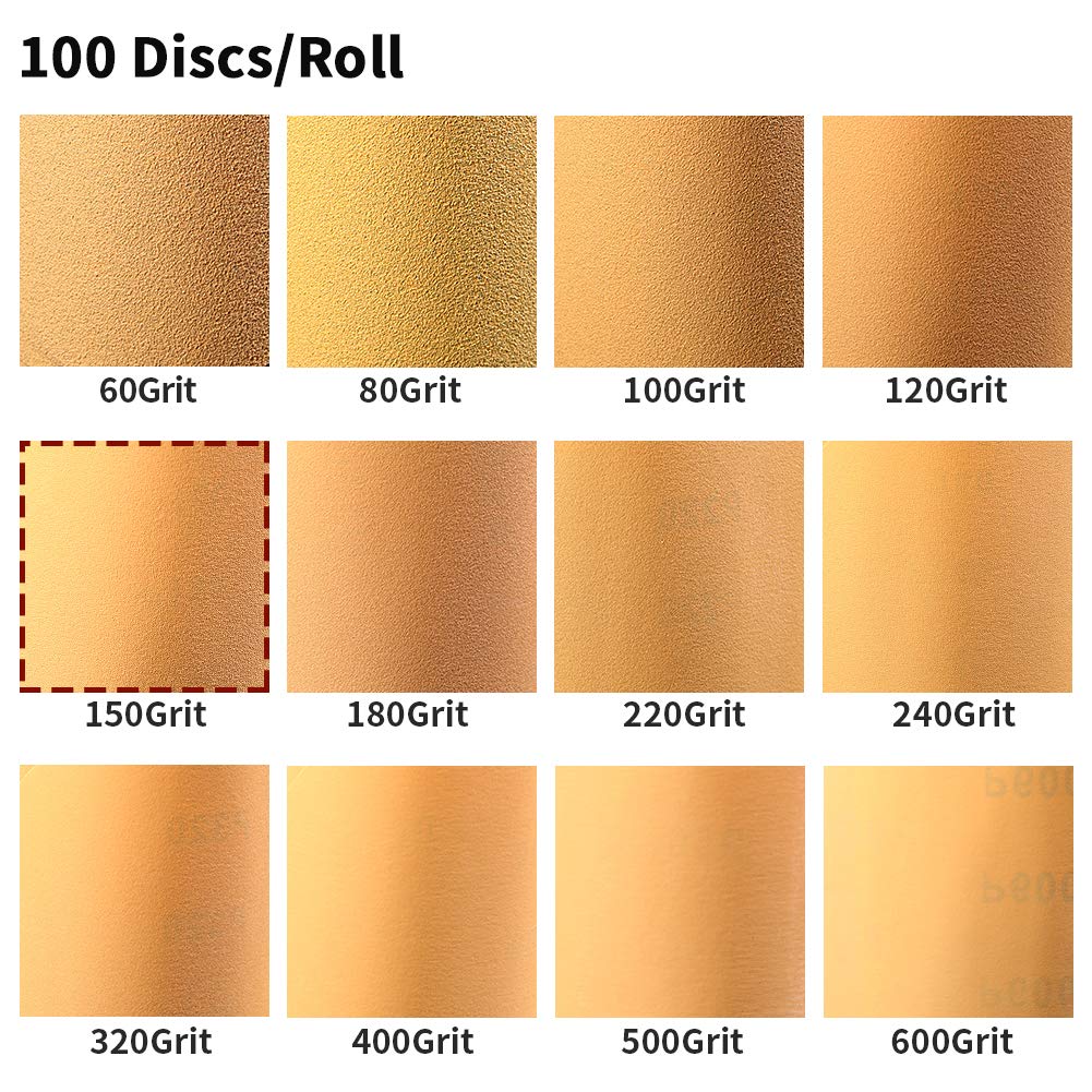 BRAND, CATEGORY, PSA DISCS, SPEEDWOX, SPEEDWOX 100 Pcs 500 Grit Sandpaper Roll 5 inch Round Sanding Discs Adhesive Back PSA Sticky Back No Hole Stick and Sand Sandpaper for Wood, Auto Body Repair, Marine, Paint, Metal and Plastics