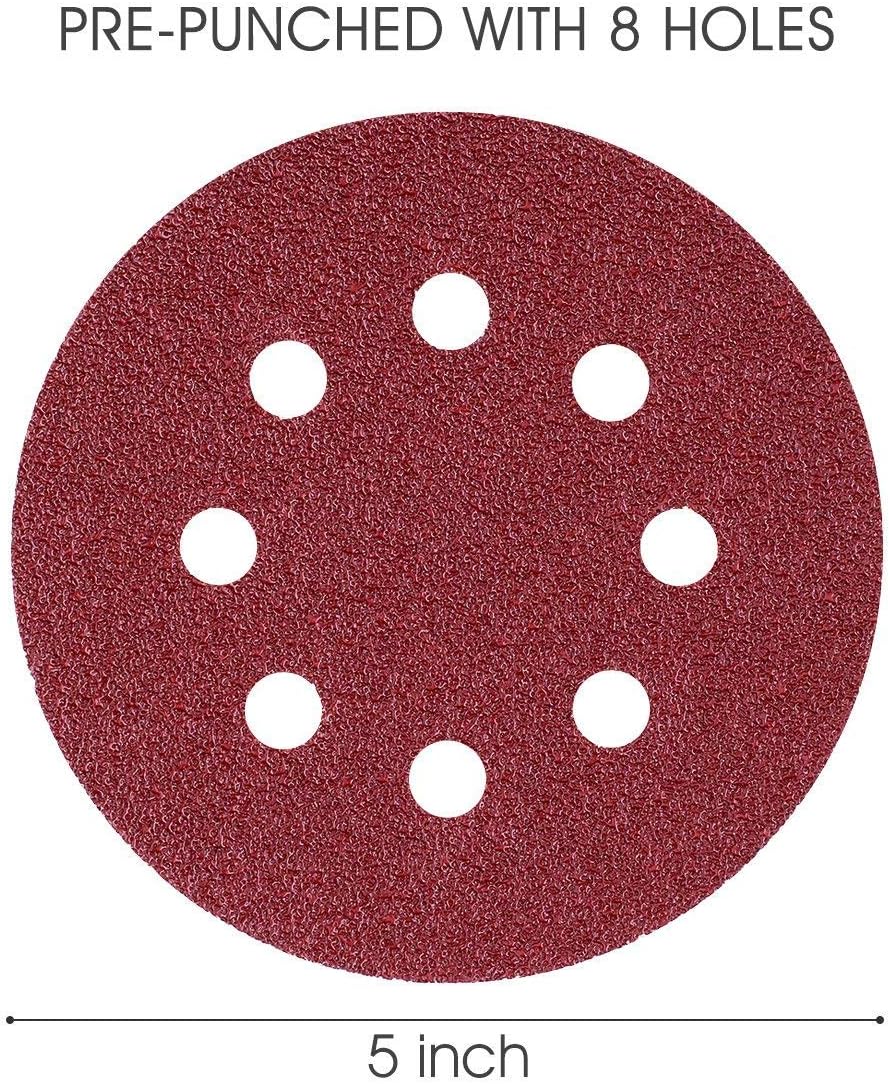 BRAND, CATEGORY, DANIELLL, HOOK & LOOP DISCS, Sanding Discs, 5 inch (125mm) 8 Holes,40 80 120 240 320 600 800 Assorted Grits Sandpaper（70 Pcs）