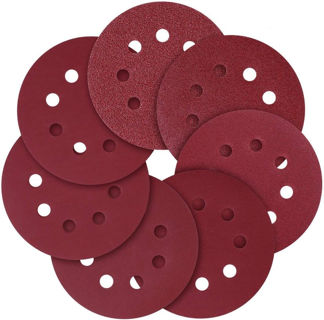 BRAND, CATEGORY, DANIELLL, HOOK & LOOP DISCS, Sanding Discs, 5 inch (125mm) 8 Holes,40 80 120 240 320 600 800 Assorted Grits Sandpaper（70 Pcs）