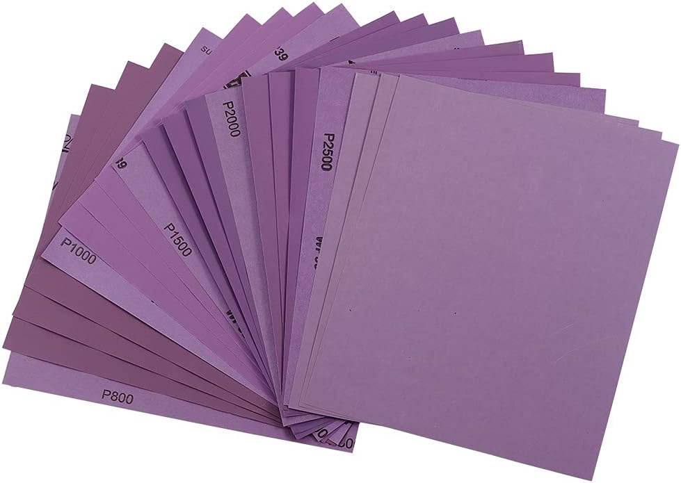 ARILIER, BRAND, CATEGORY, SANDING SHEETS, Sandpaper 120 Grit, Wet Dry Sanding Sheets 9 x 11 Inch, Advanced White Fused Alumina Abrasive Sander Paper for Wood Furniture Finishing, Metal Sanding, Automotive Polishing, Purple,12-Sheets