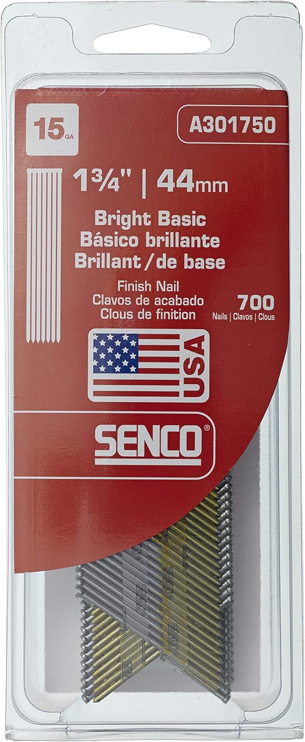 BRAND, CATEGORY, FINISH NAILS, SENCO, Senco A301750 15 Gauge x 1-3/4 Inch Bright Basic Finish Nail