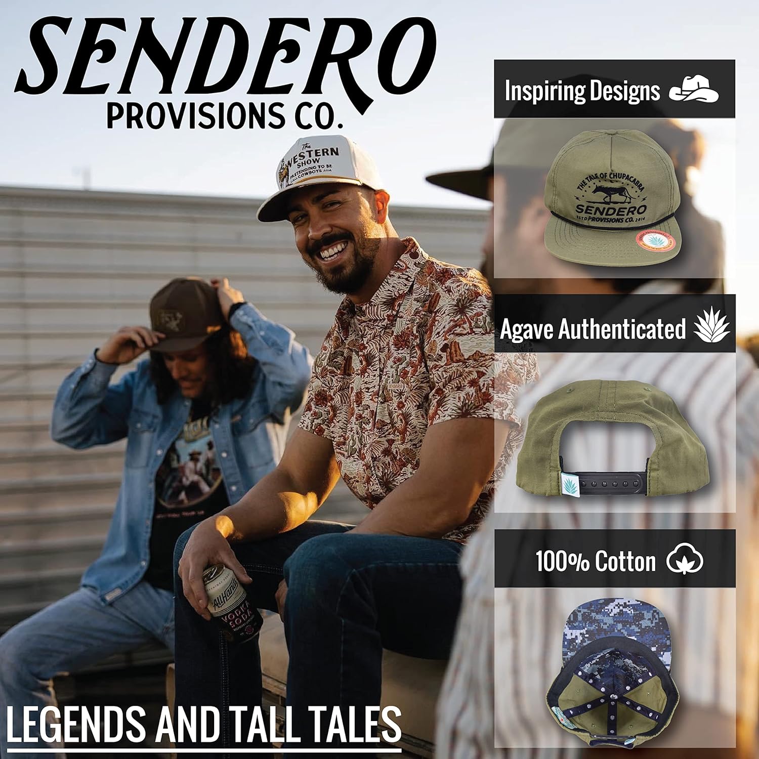 BASEBALL CAPS, BRAND, CATEGORY, SENDERO PROVISIONS CO., Sendero Provisions Co. Outdoor Adjustable Snapback Rope Hat with Chupacabra Embroidered Design (Black/Dark Green)