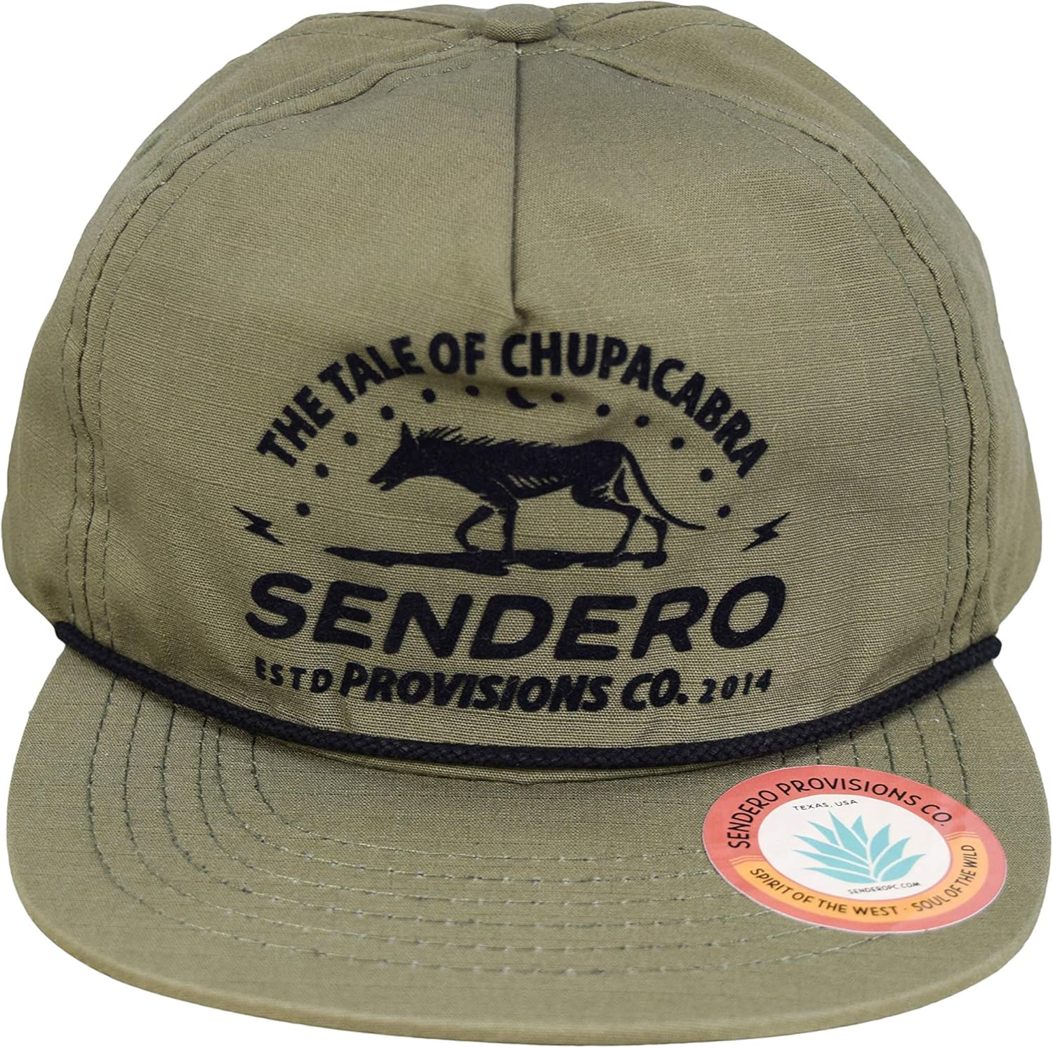 BASEBALL CAPS, BRAND, CATEGORY, SENDERO PROVISIONS CO., Sendero Provisions Co. Outdoor Adjustable Snapback Rope Hat with Chupacabra Embroidered Design (Black/Dark Green)