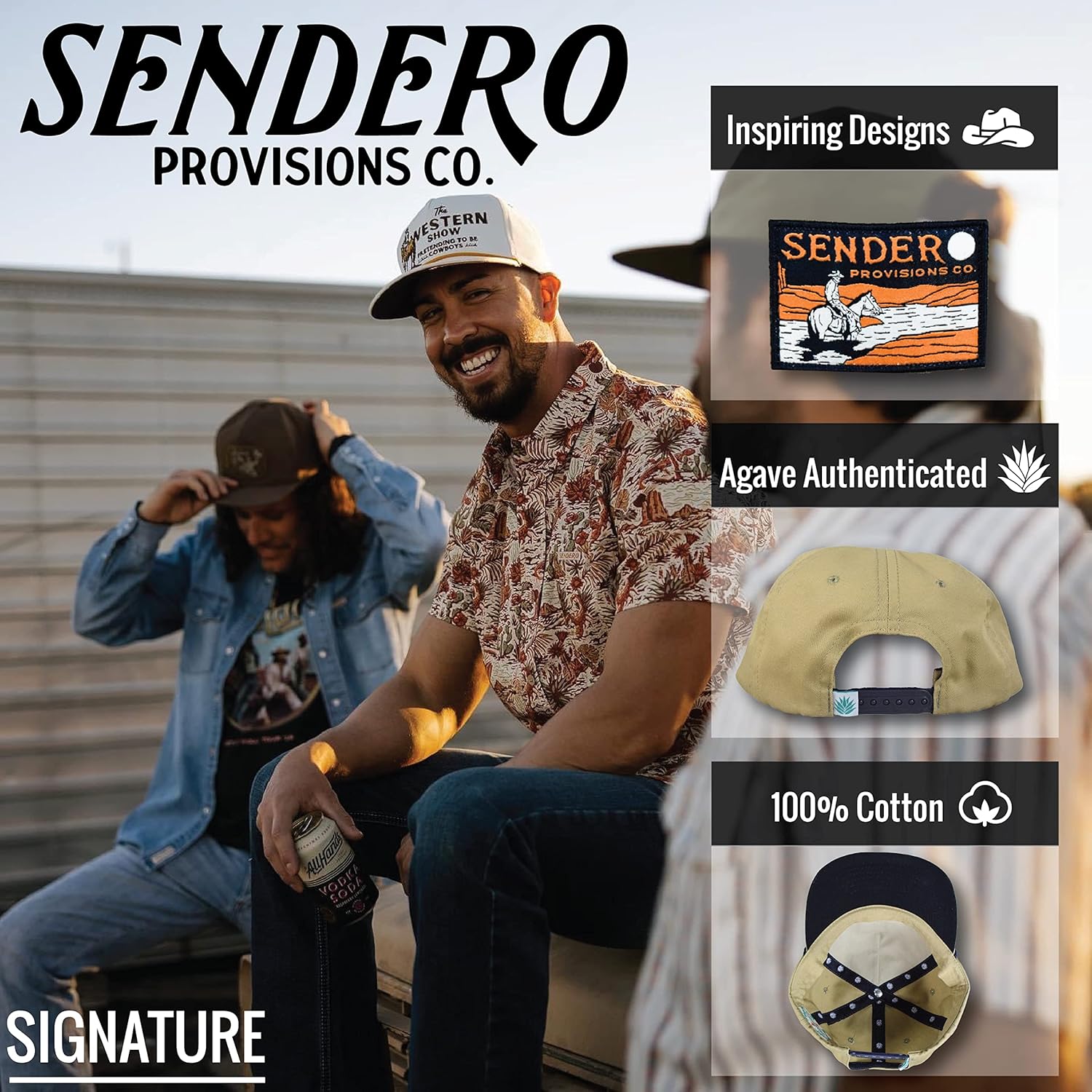 BASEBALL CAPS, BRAND, CATEGORY, SENDERO PROVISIONS CO., Sendero Provisions Co. Outdoor Adjustable Snapback Rope Hat with Lone Rider Woven Patch (Light Brown)