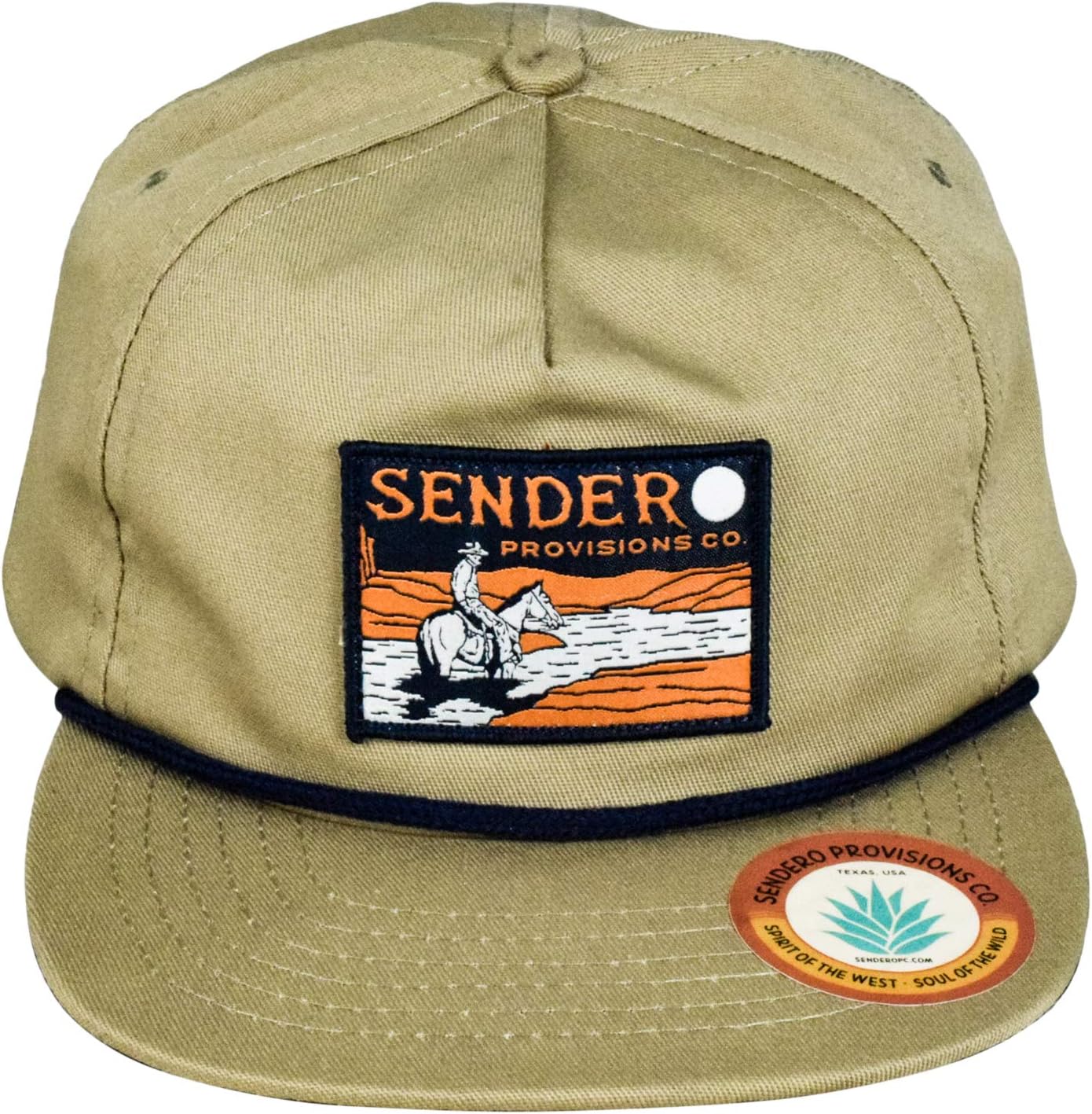 BASEBALL CAPS, BRAND, CATEGORY, SENDERO PROVISIONS CO., Sendero Provisions Co. Outdoor Adjustable Snapback Rope Hat with Lone Rider Woven Patch (Light Brown)