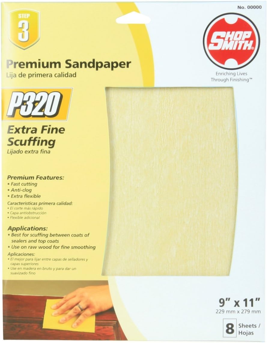 BRAND, CATEGORY, SANDING SHEETS, SHOPSMITH, Shopsmith 11 in. L x 9 in. W 320 Grit Extra Fine Aluminum Oxide Sandpaper 8 pk