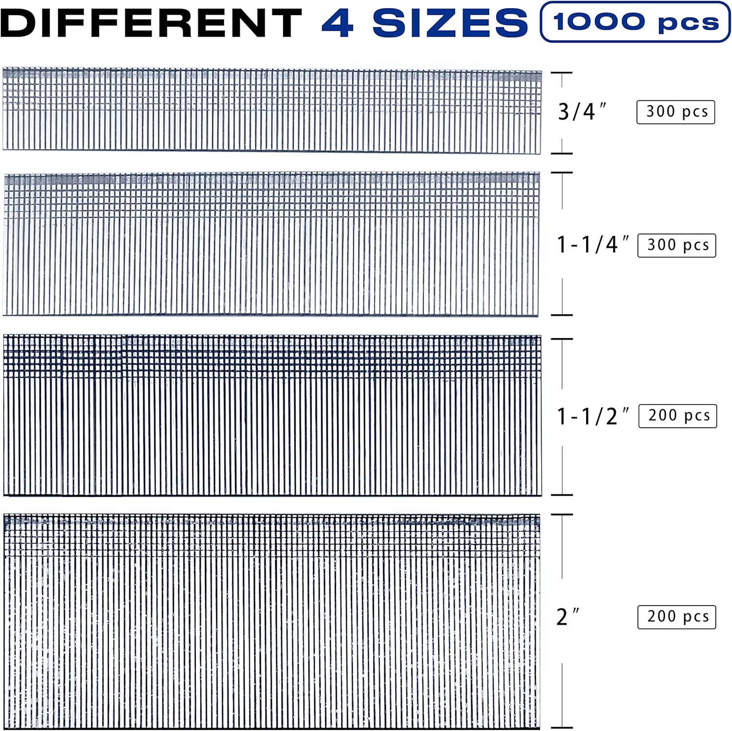 BRAD NAILS, BRAND, CATEGORY, SIMCOS, SimCos 18 Gauge Brad Nails 4 Sizes (2",1-1/2",1-1/4",3/4") Galvanized 18 GA Nail Gun Nails Assorted and Small Finishing Nails for Pneumatic, Electric Brad Nailer (Assembly 4000)