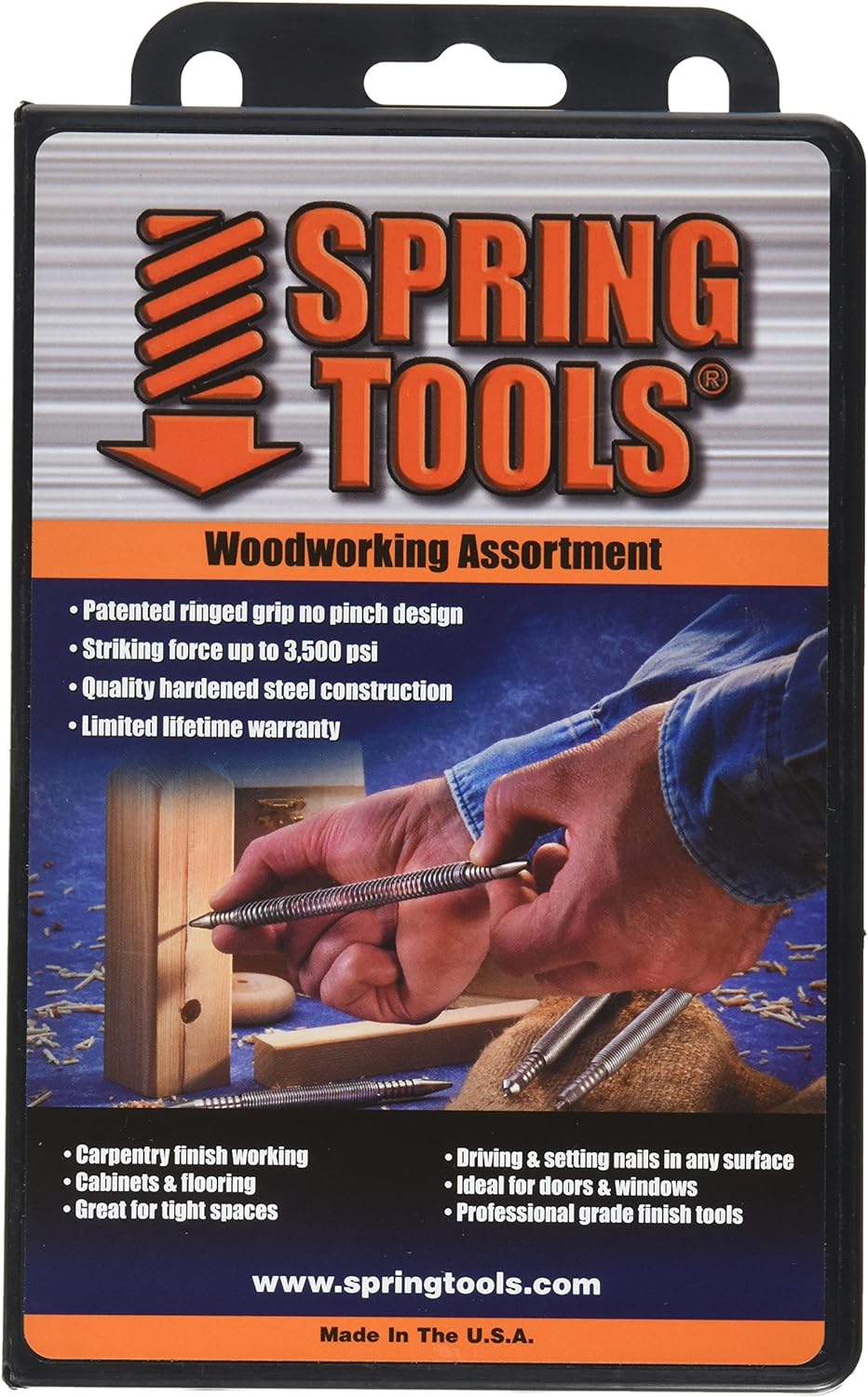 BRAND, CATEGORY, CENTER PUNCHES, SPRING TOOLS, SpringTools WWA996 4 Piece Woodworking Set with Center Punch, Nail Set, Combo Nail Set, Self Centering Brad Setter, Self Centering Center Punch