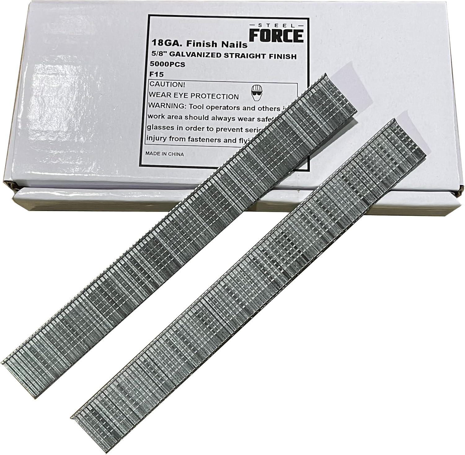 BRAD NAILS, BRAND, CATEGORY, STEEL FORCE, Steel Force F15 18 Gauge 5/8 Inch Length Straight Galvanized Brad Nails 5,000-Pack