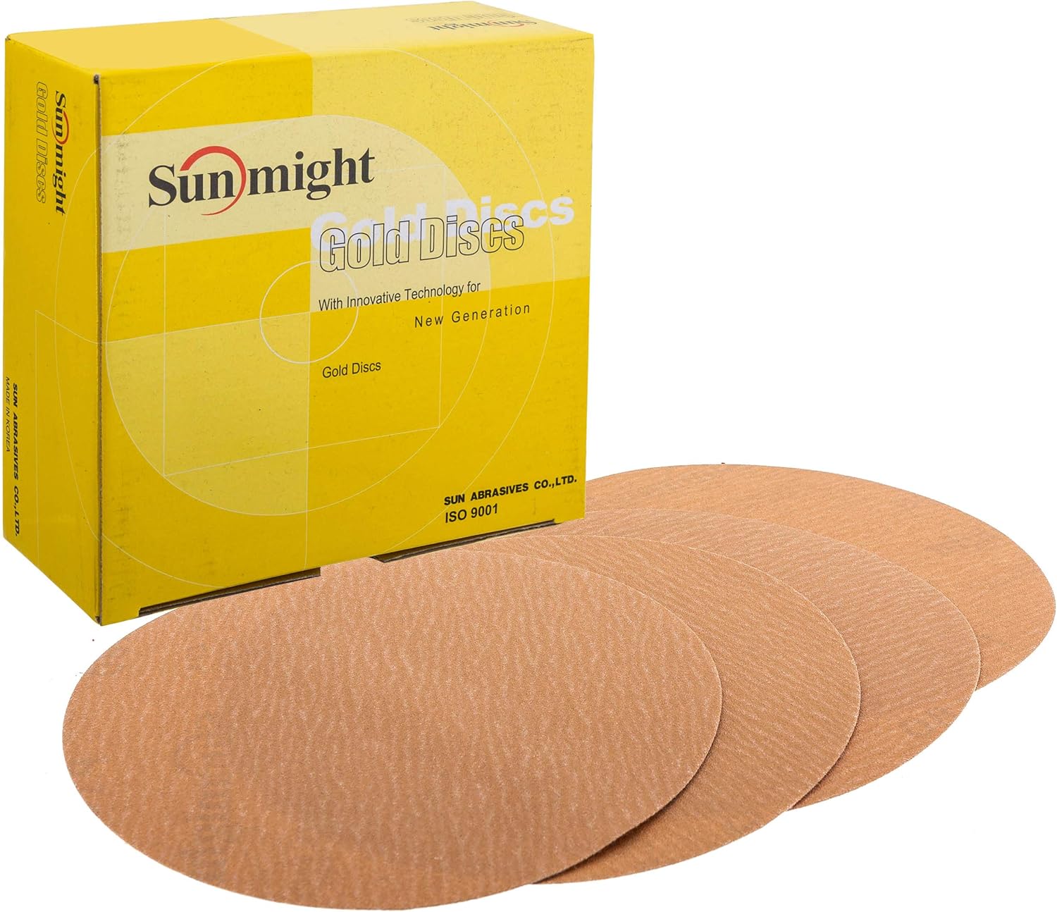 BRAND, CATEGORY, HOOK & LOOP DISCS, SUNMIGHT, Sunmight Gold 6" 220G Grip No Hole Disc, 02411, 50 Discs, 1 Pack