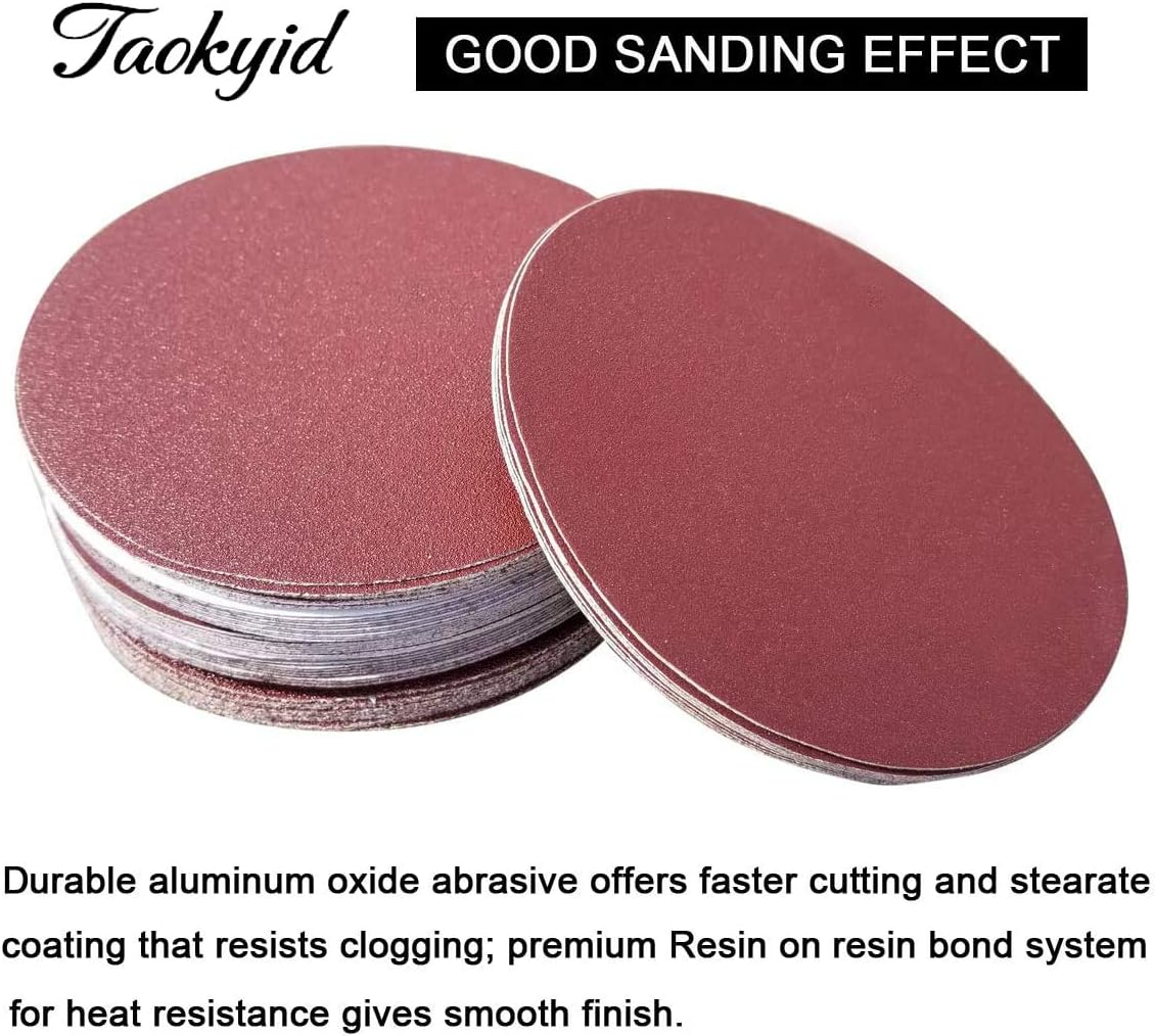 BRAND, CATEGORY, PSA DISCS, TAOKYID, Taokyid 50 PCS 6-Inch PSA Sanding Discs, Self Adhsive Back Assorted Sandpaper 80 120 180 240 400 Grits