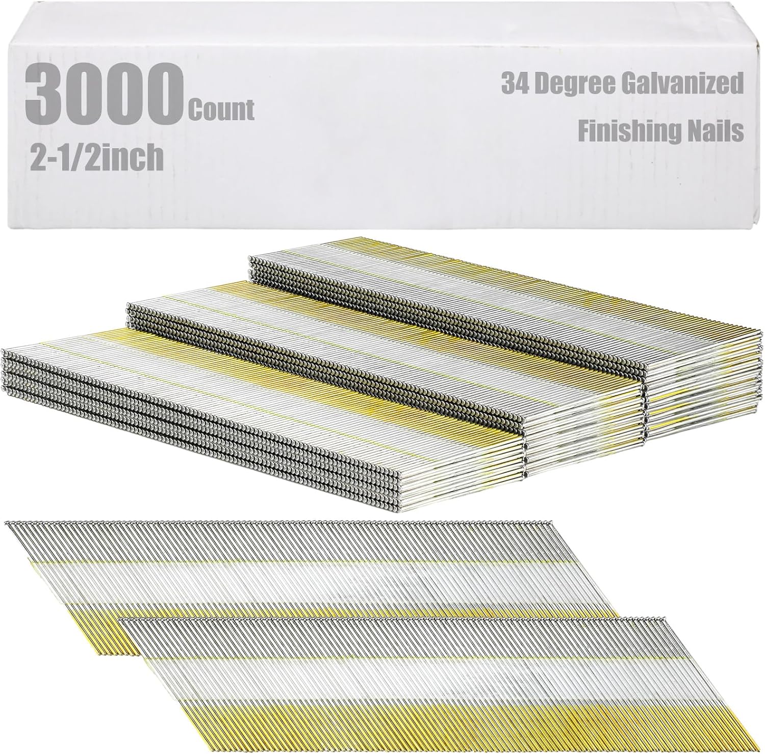 BRAND, CATEGORY, FINISH NAILS, THERWEN, Therwen 3000 Count 15 Gauge Finish Nails, 34 Degree Galvanized Angled Finish Nailer for Pneumatic, Electric Angled Finishing Nails(2-1/2")