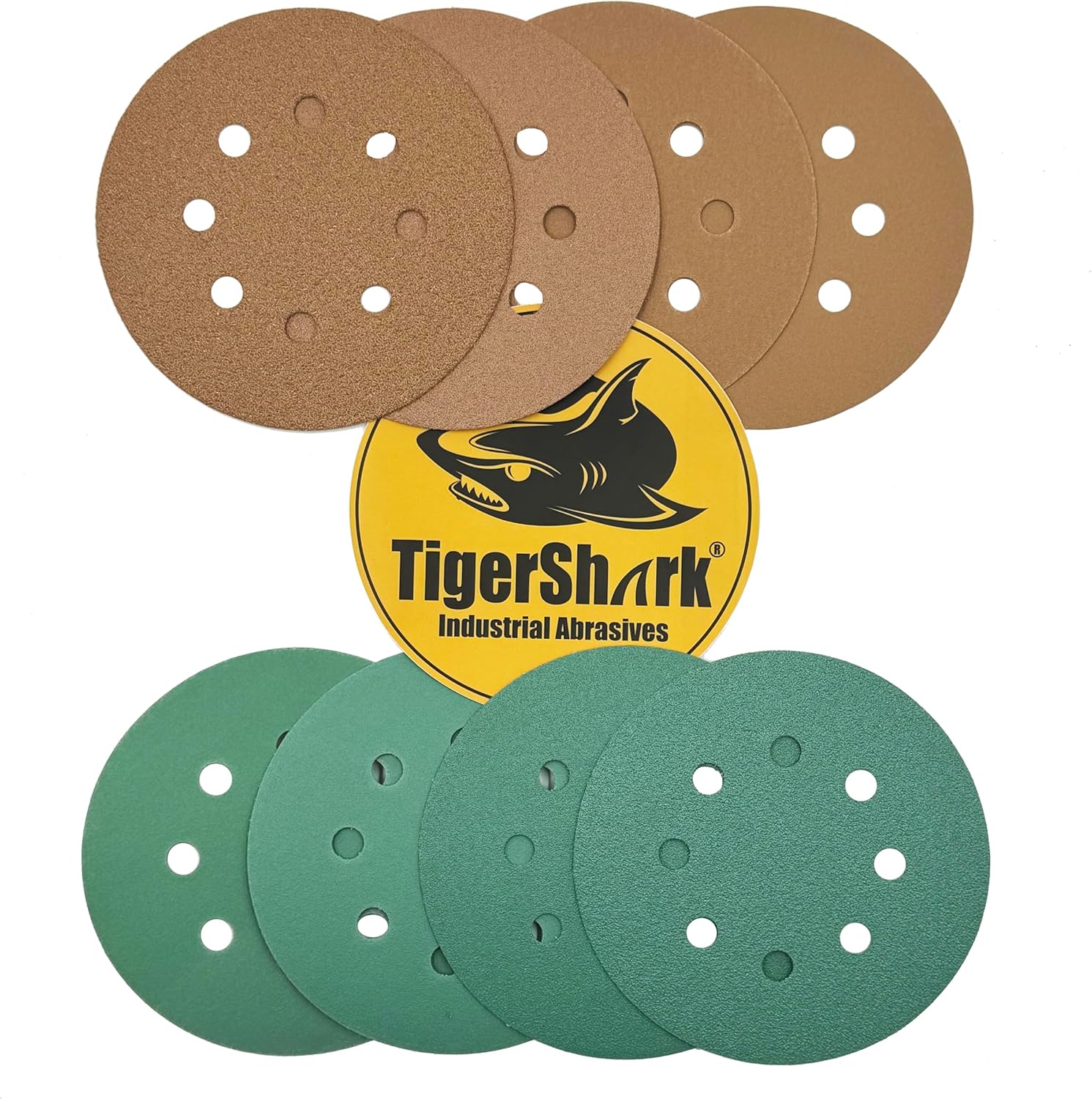 BRAND, CATEGORY, HOOK & LOOP DISCS, TIGERSHARK, TigerShark 5 Inch Sanding Discs 8 Hole Grit 120 50pcs Pack Special Anti Clog Coating Paper Gold Line Hook and Loop Dustless Random Orbital Sander Paper Medium