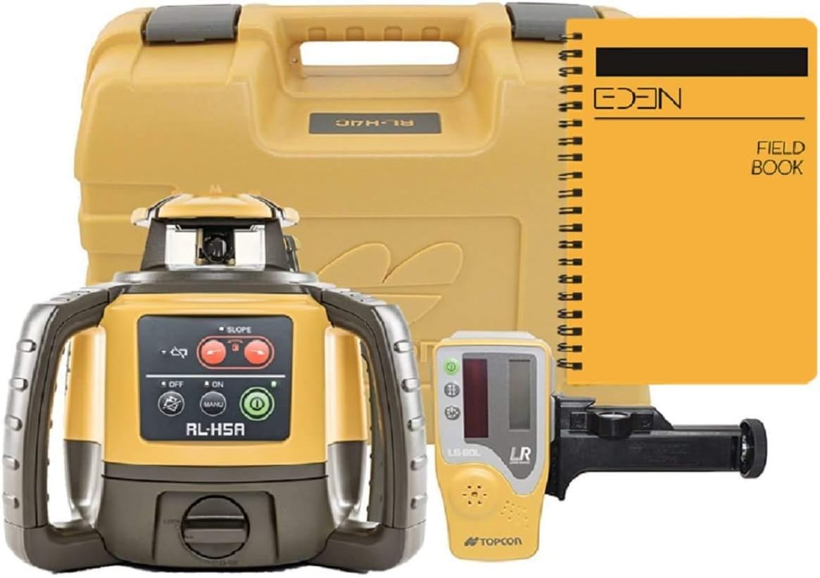 BRAND, CATEGORY, ROTARY LASERS, TOPCON, Topcon RL-H5A Self Leveling Horizontal Rotary Laser with Bonus EDEN Field Book, IP66 Rating Drop, Dust, Water Resistant, 800m Construction Laser, Includes LS-80L Receiver, Detector Holder, Soft Case