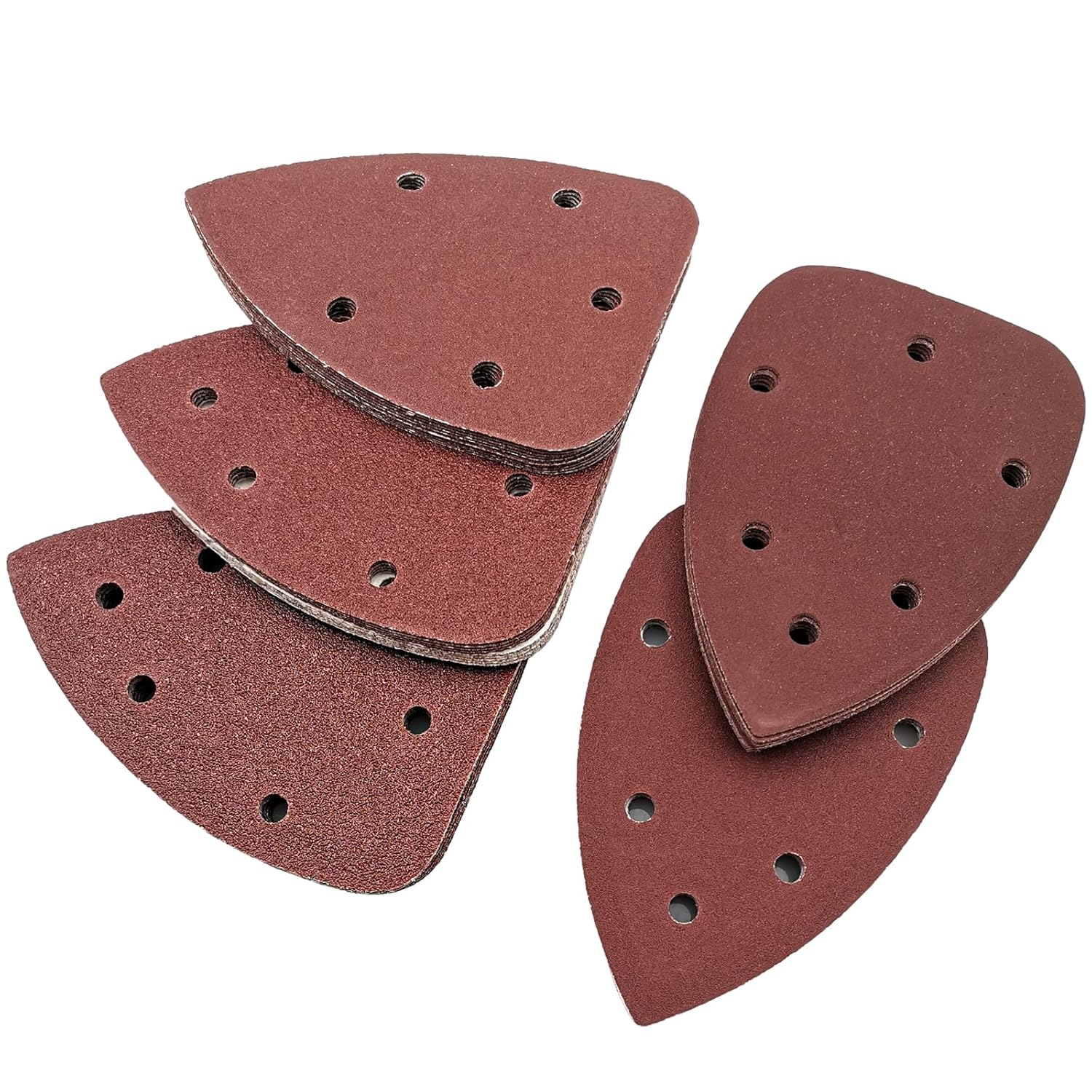 BRAND, CATEGORY, HOOK & LOOP DISCS, ZALAXT, Triangle Oscillating Mouse Sand Paper, Hook and Loop Sand Paper, 6 Holes Aluminum Oxide Abrasive Sandpaper Assorted Grits 40/80/120/180/240 for Sanding Polishing, 50pcs (Mixed Grits)